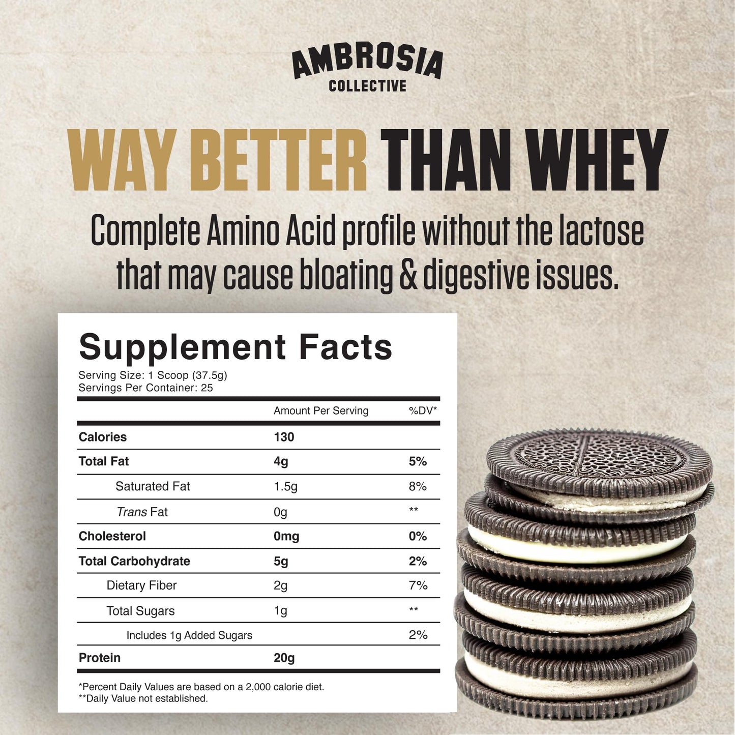 Ambrosia Plant Based Protein Powder 25 Servings, Cookies & Cream