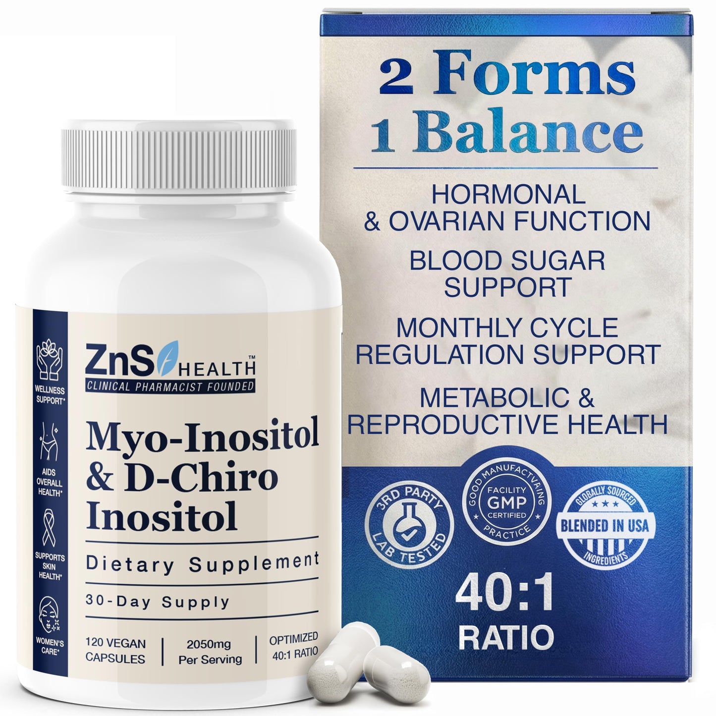 ZnS Health Myo-Inositol & D-Chiro Inositol Supplement for Women Capsule 120 Count