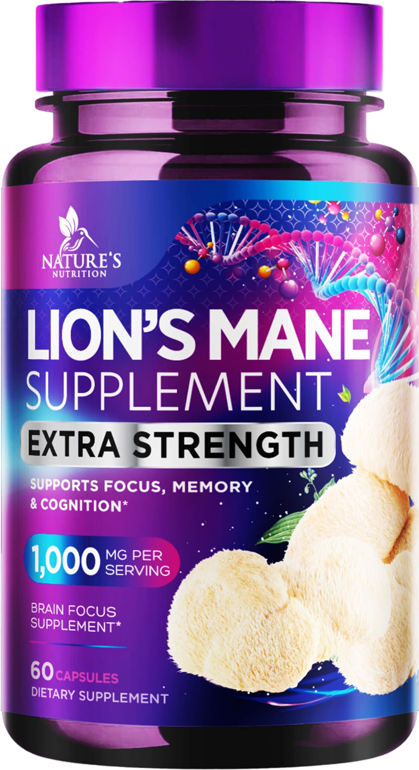 Nature's Nutrition Lions Mane Mushroom Capsules 60 Count