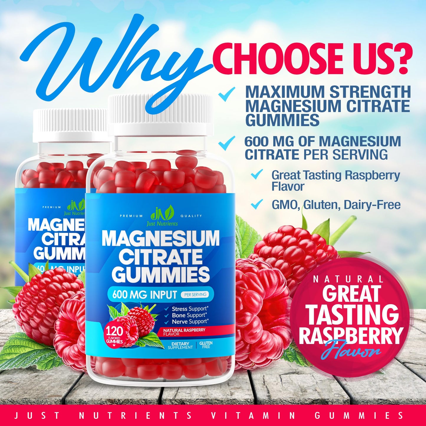 Just Nutrients Magnesium Citrate 600mg Gummies, 120 Count