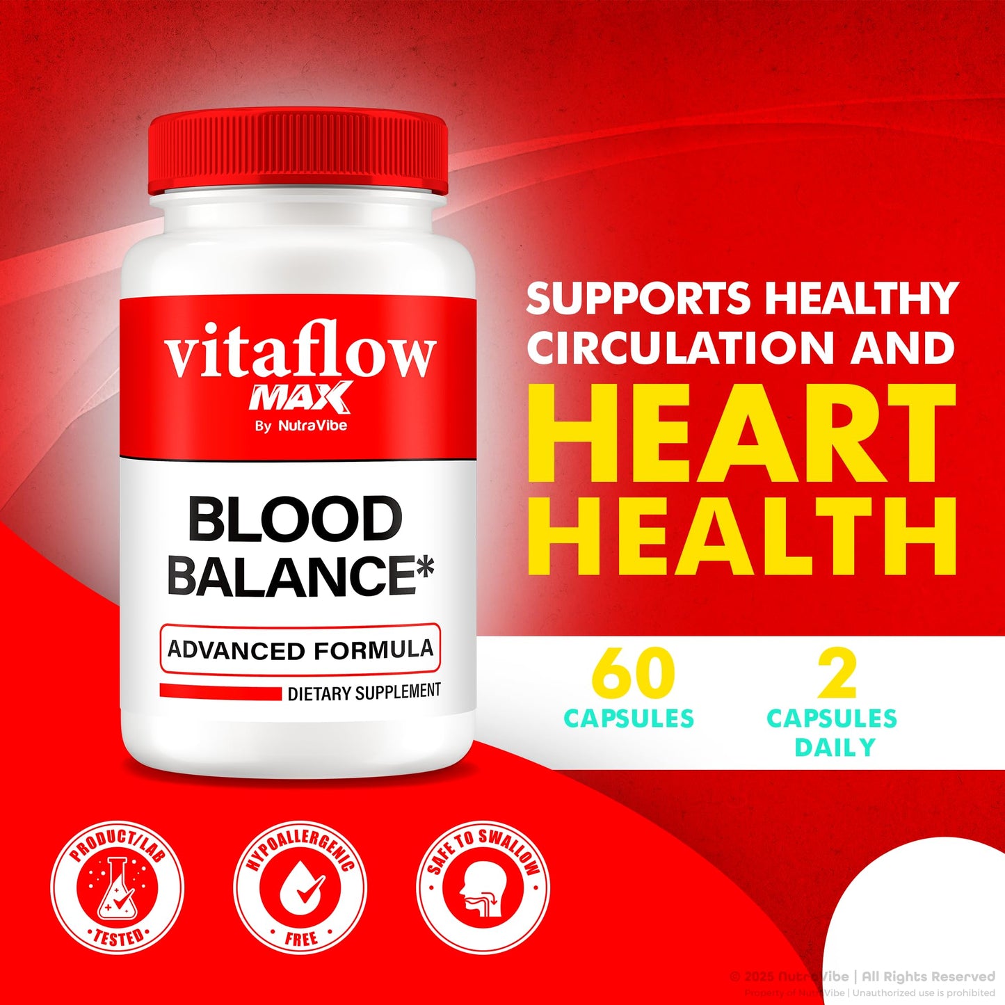 NutraVibe Vitaflow Max Blood Balance Support Joint Support Capsule 180 Count