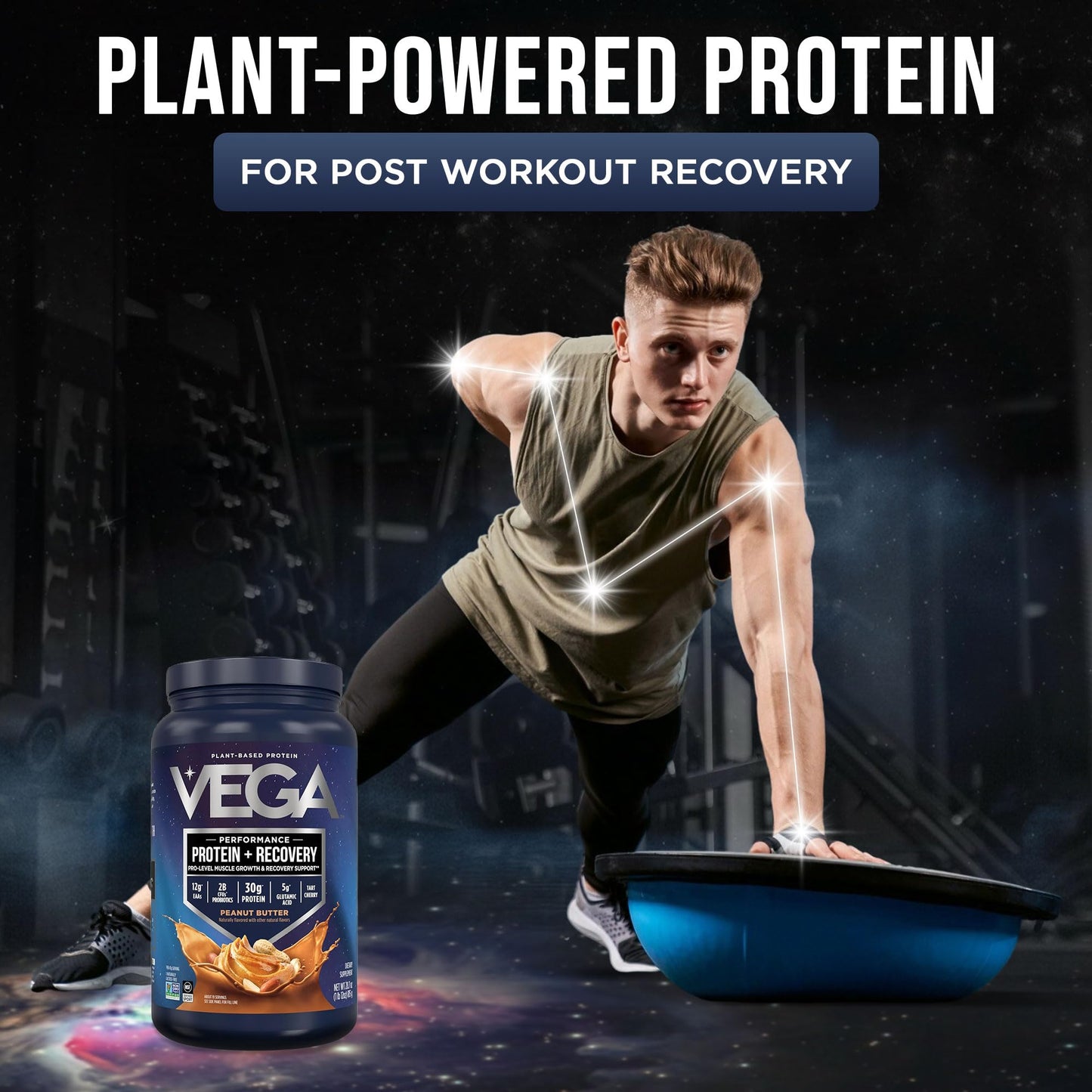 Vega Protein + Recovery Protein Powder, Peanut Butter, 28.8 oz