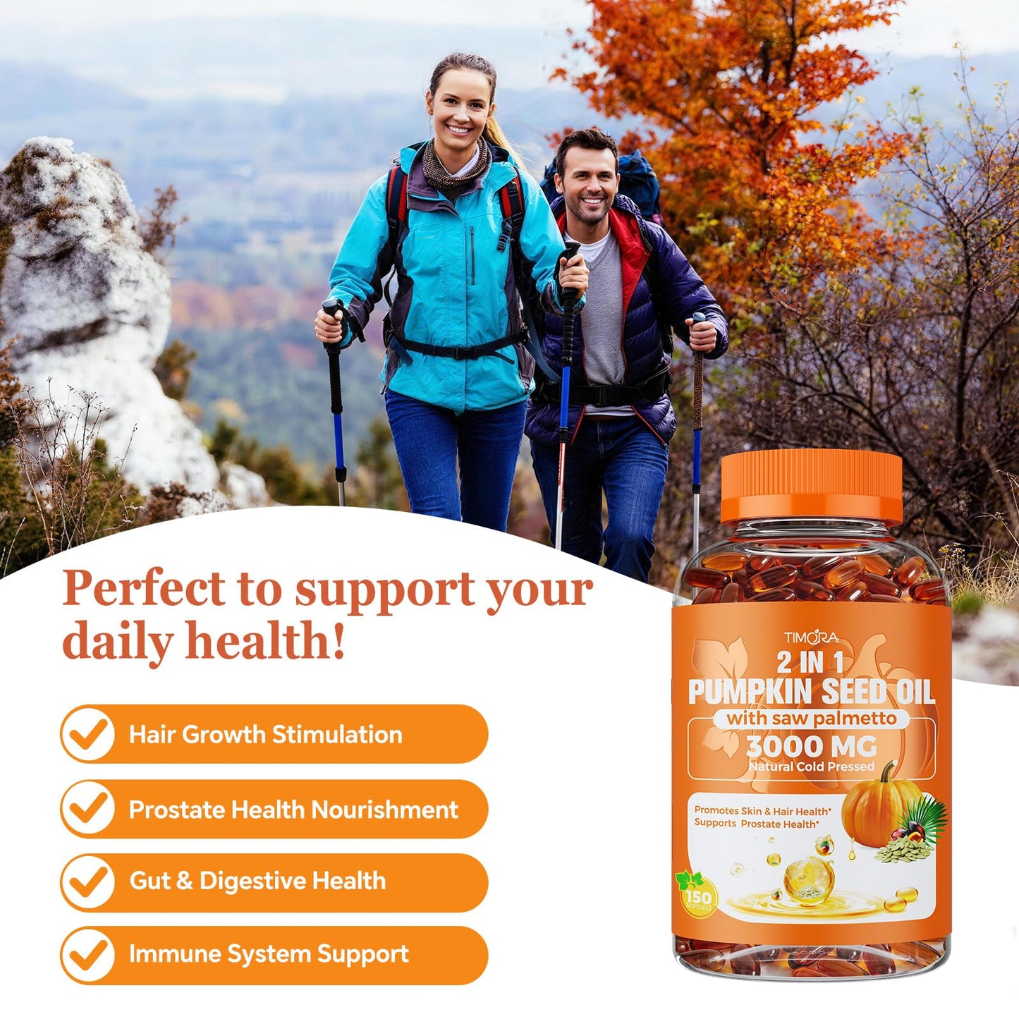 TIMORA Pumpkin Seed Oil with Saw Palmetto Softgels 150 Count