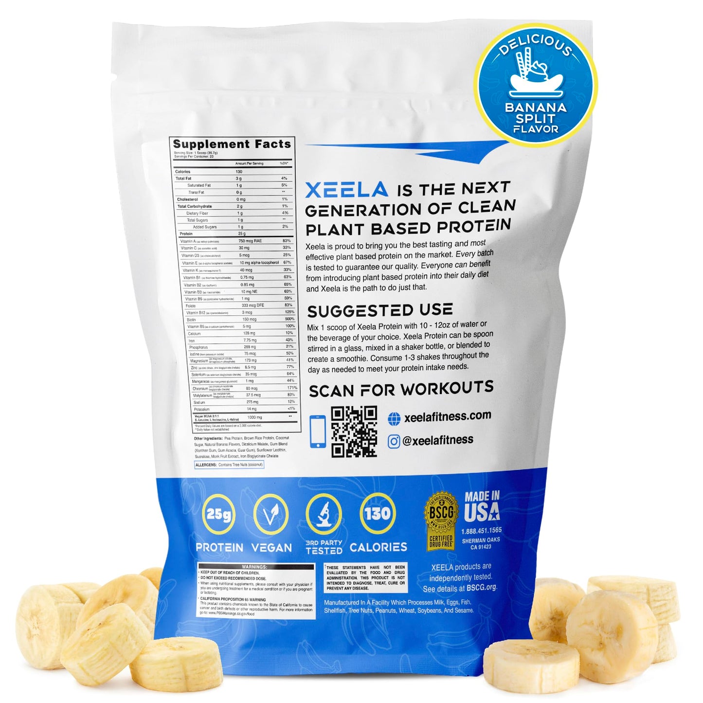 XEELA Plant Based Vegan Protein Powder Banana Split, 1.62 lb