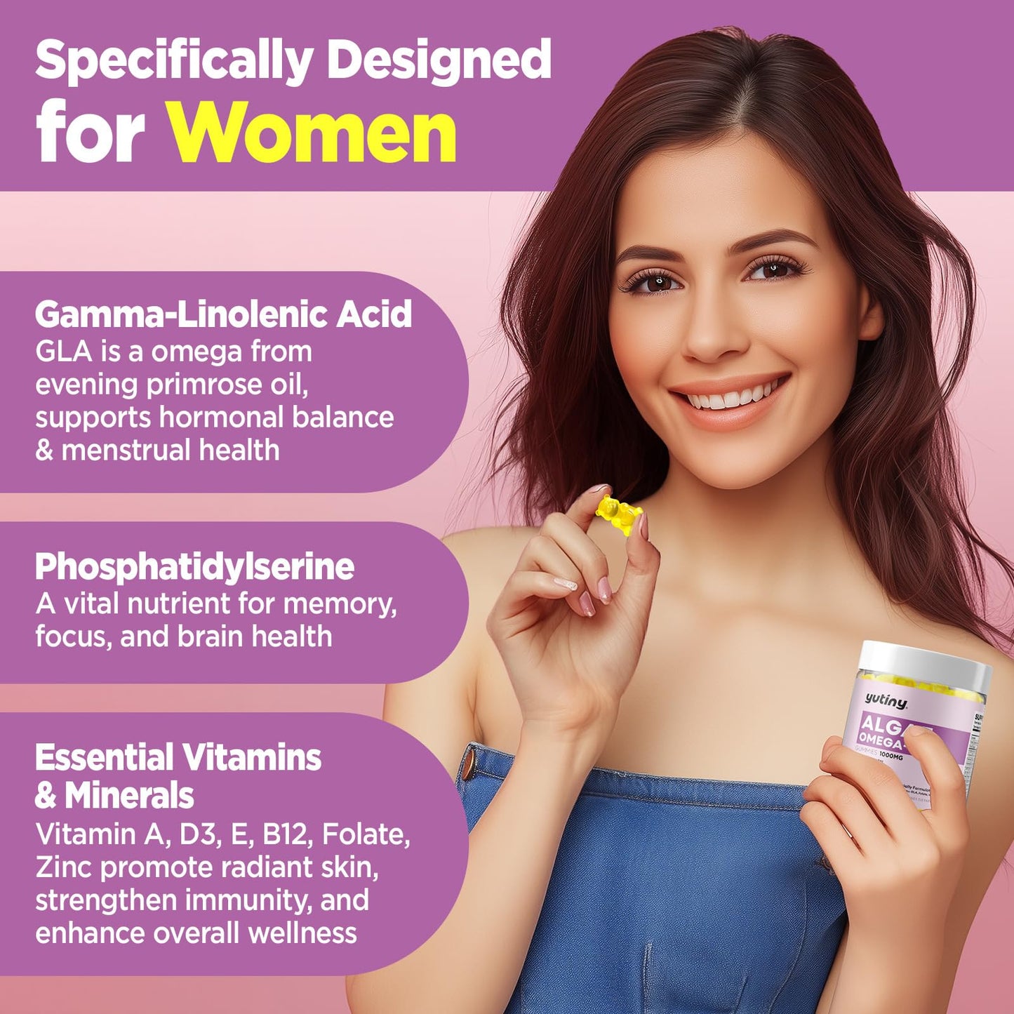 Yutiny Vegan Omega 3 Gummies for Women, 60 Count