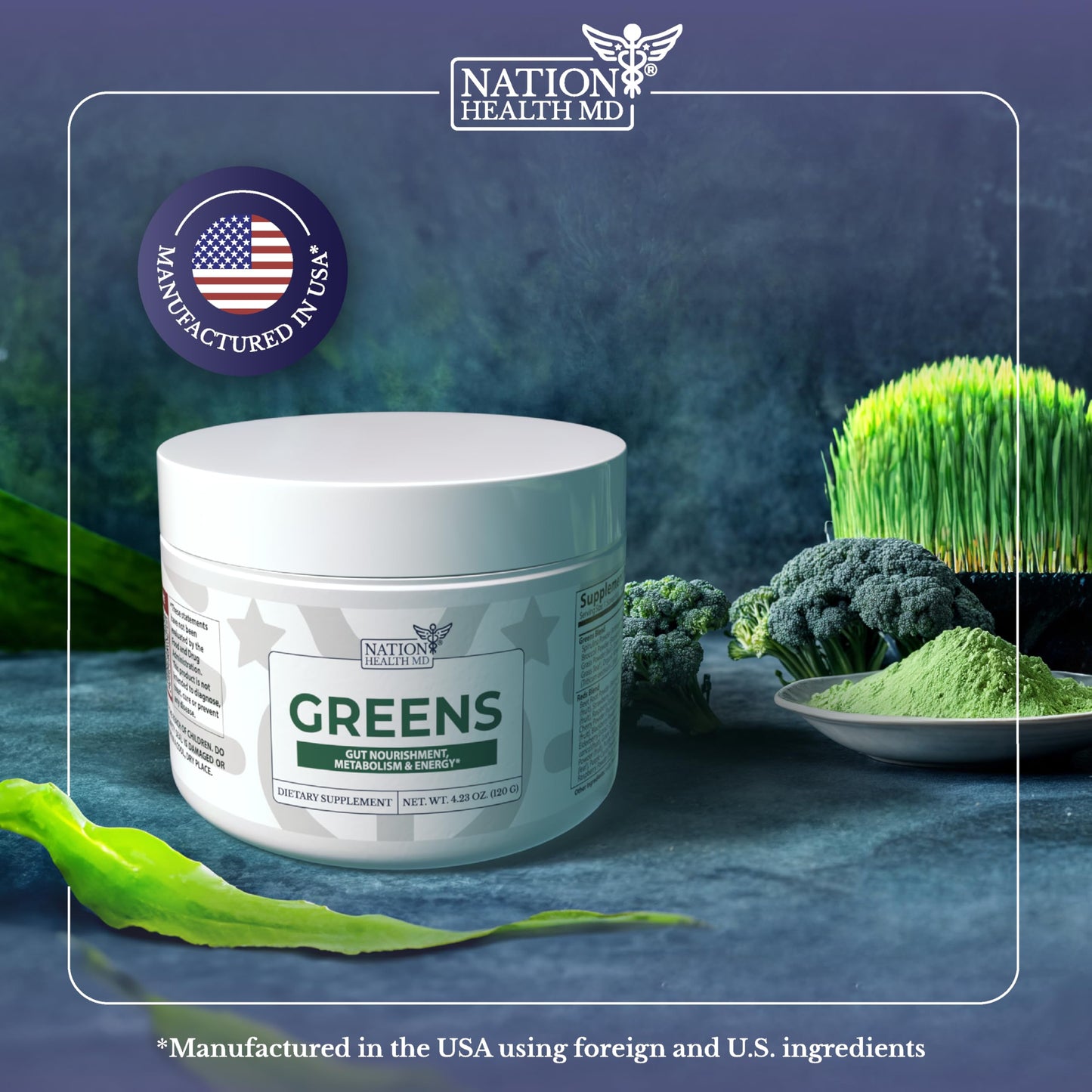 NATION HEALTH MD Greens Organic Super Greens Powder 4.23 oz
