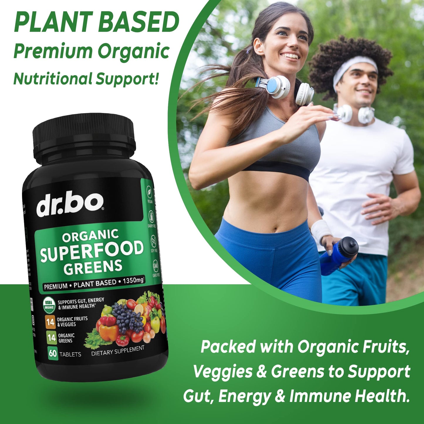 DR. BO Organic Superfood Greens & Fruit Supplements 60 Tablets