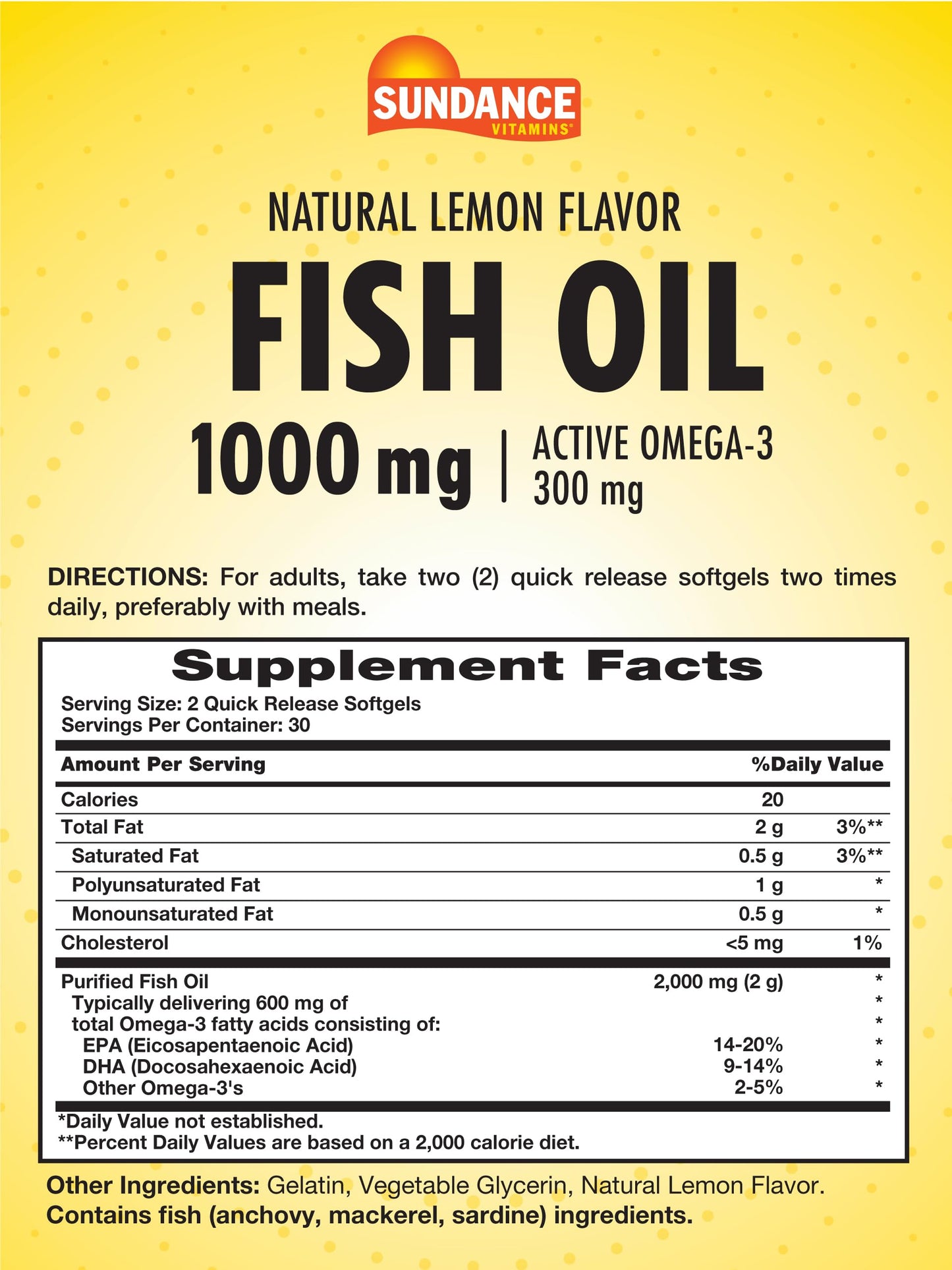 Sundance Fish Oil Omega-3 Supplement Softgels, 60 Count