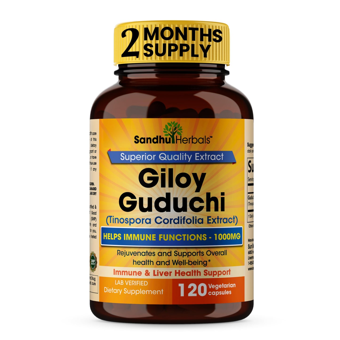 SANDHUHERBALS Organic Giloy (Guduchi) Powder Capsule, 120 Count