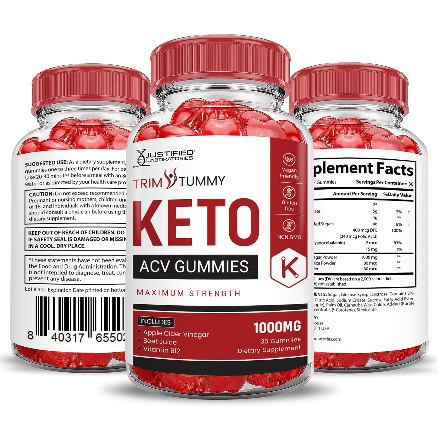 Justified Laboratories Trim Tummy Keto ACV Gummies Advanced Formula 1000MG, 60 Count