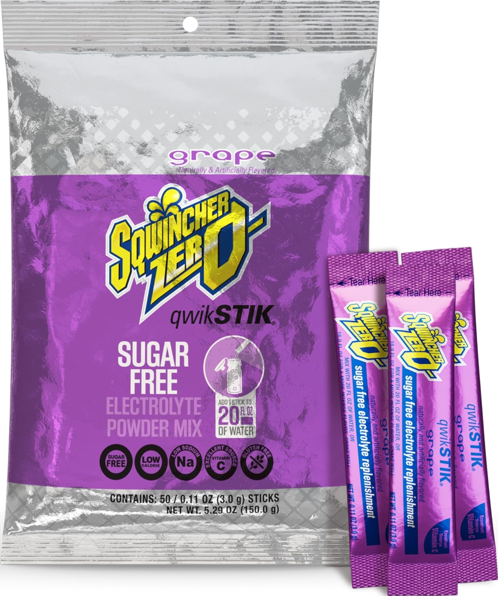 Sqwincher Qwik Stik Sugar Free Grape Powder 5.5 oz