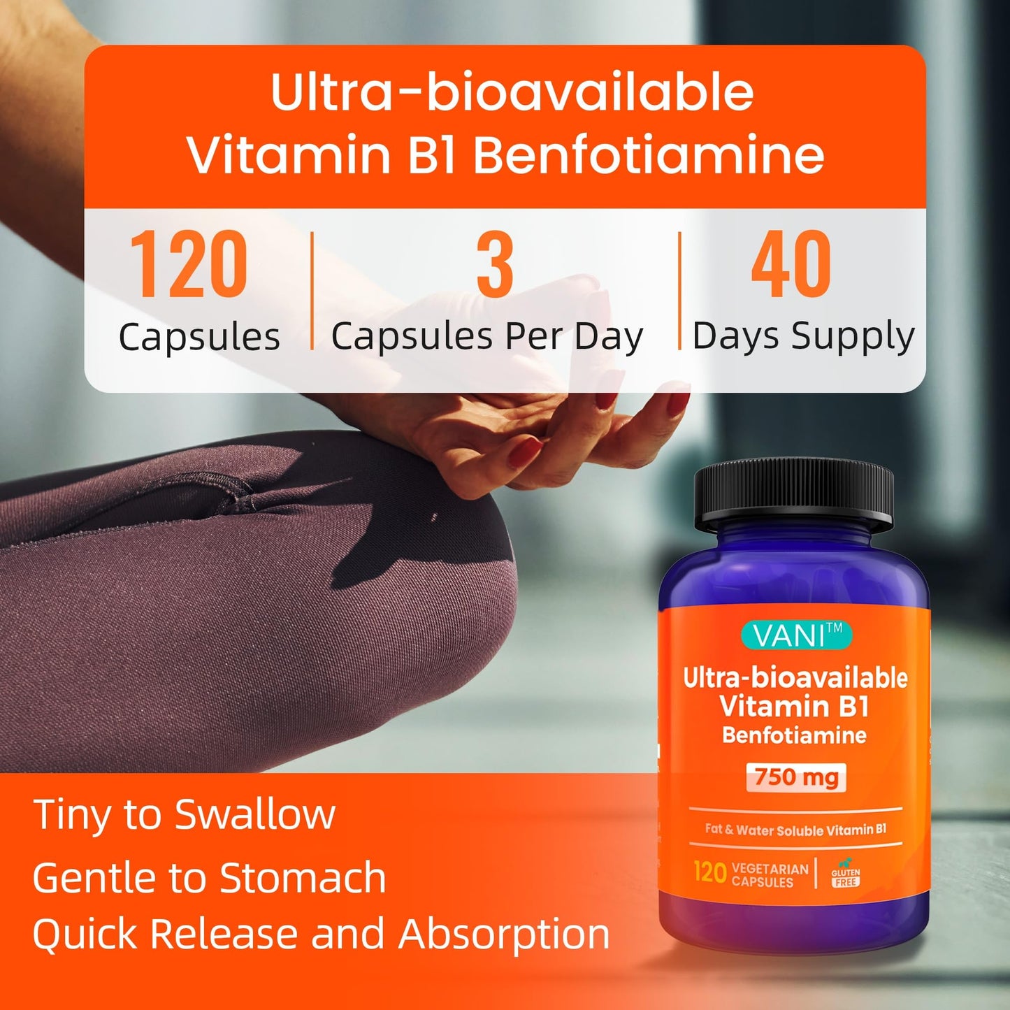 VANI Mega Benfotiamine 750mg with Vitamin B-1, 120 Capsules