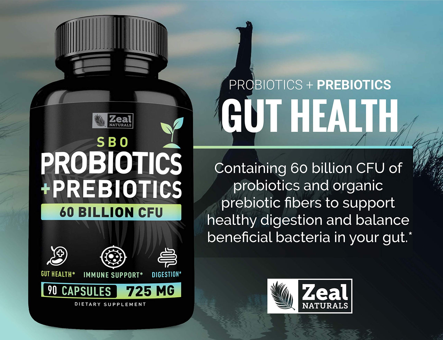 Zeal Naturals Probiotics and Prebiotics + SBO Probiotics (60 Billion CFU) 90 Capsules