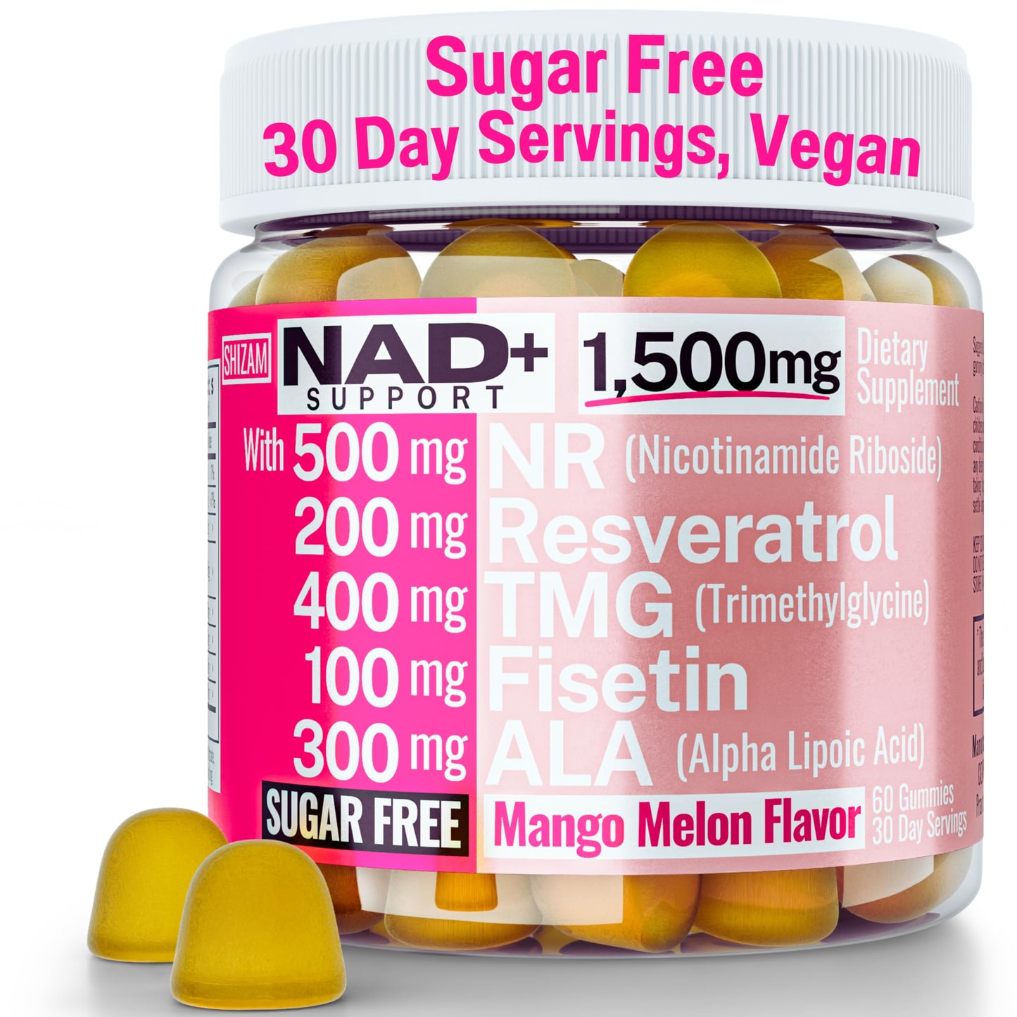 SHIZAM NAD+ Gummies 1500mg Sugar Free, 60 Count