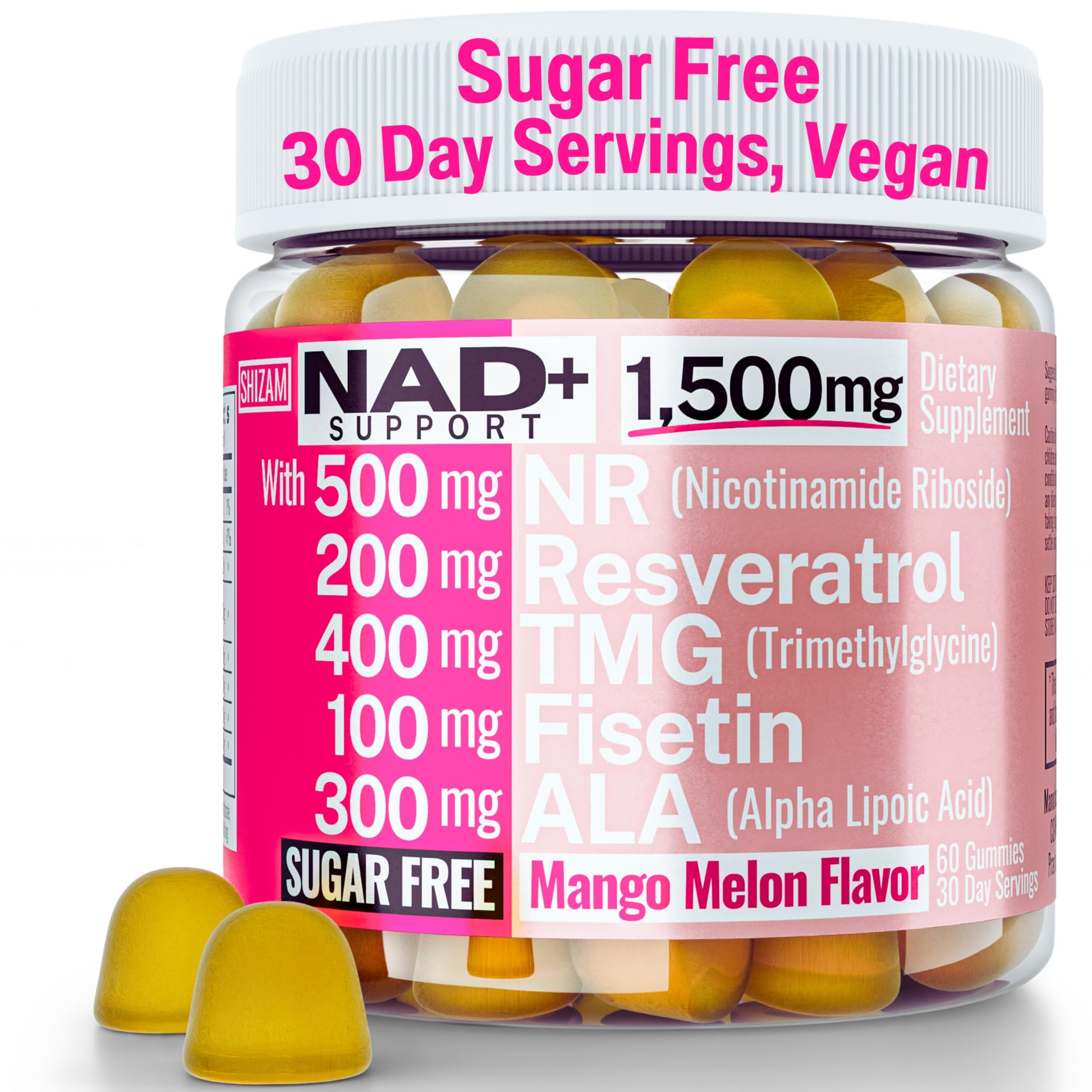 SHIZAM NAD+ Gummies 1500mg Sugar Free, 60 Count