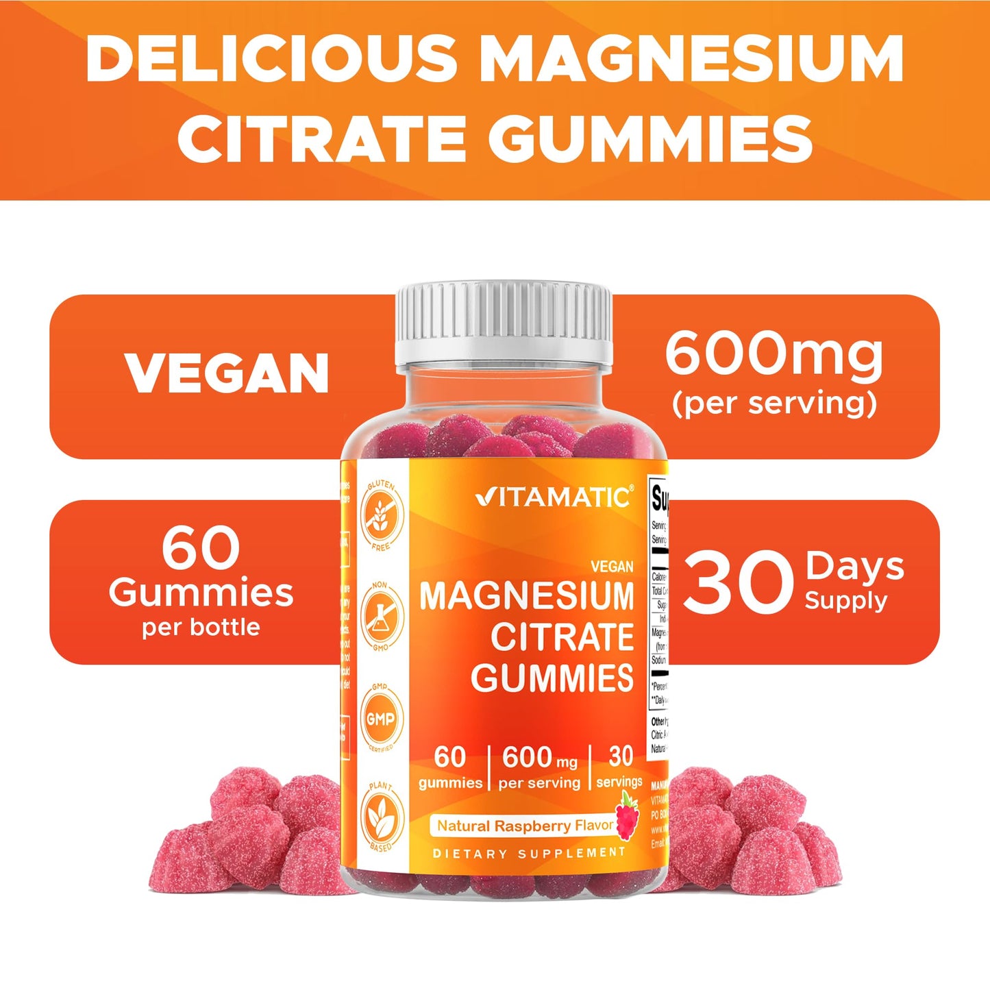 Vitamatic Magnesium Gummies 600mg per Serving 180 Gummies