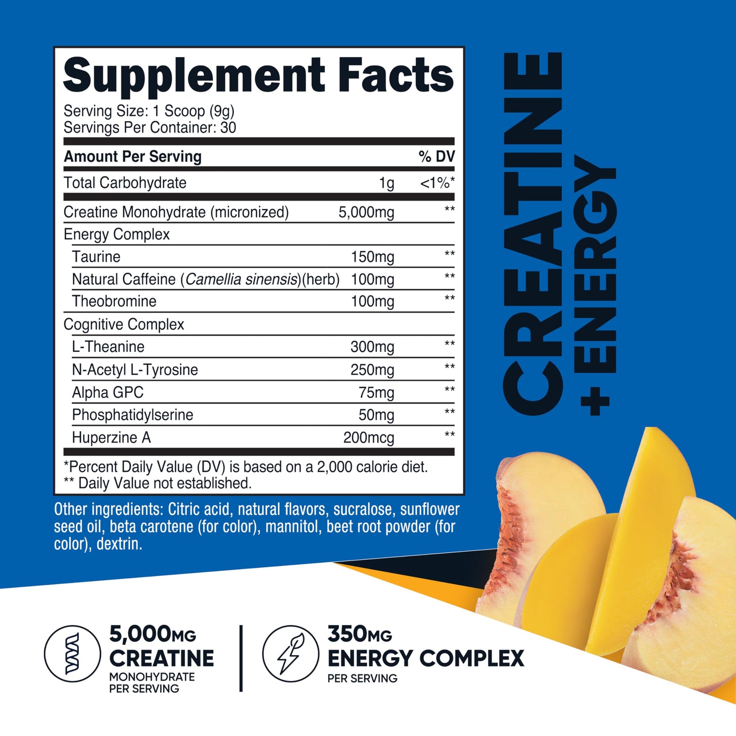 Nutricost Creatine + Energy Powder Peach Mango 9.4 oz