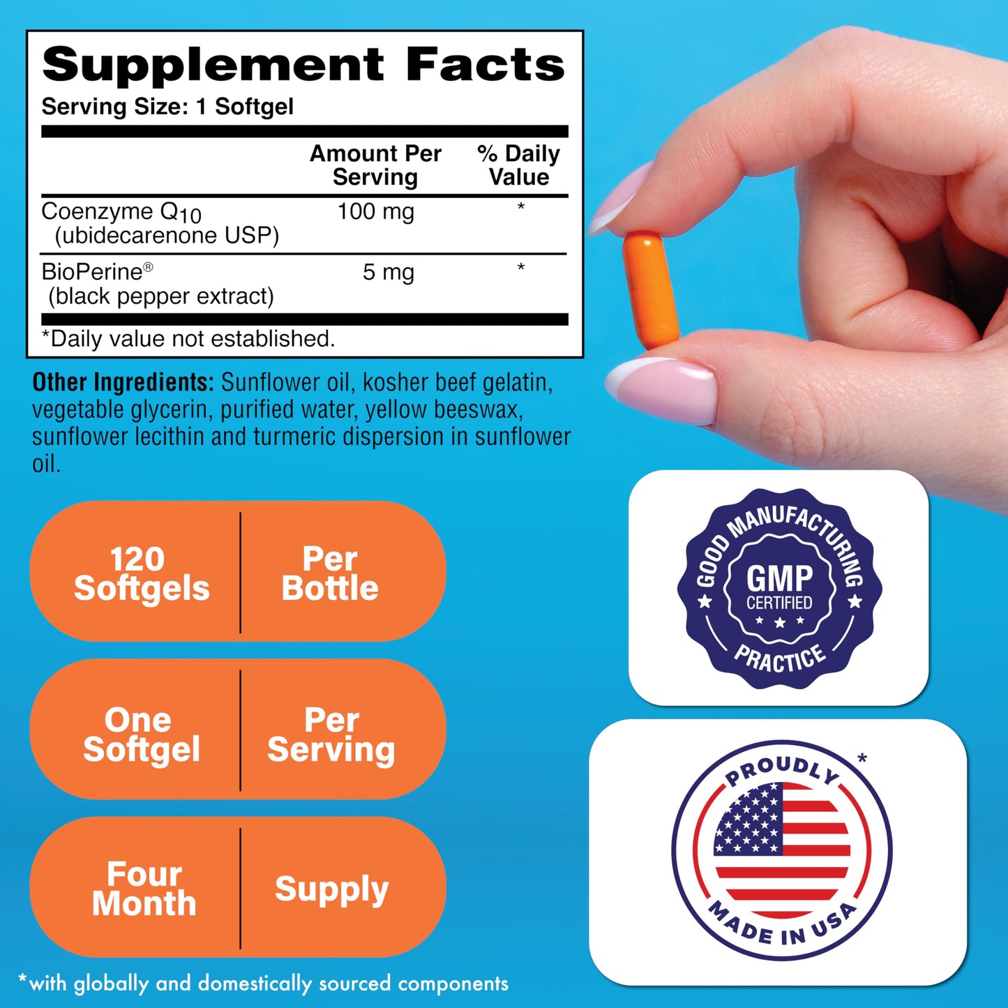Health Thru Nutrition CoQ-10 100mg with BioPerine Softgels 120 Count