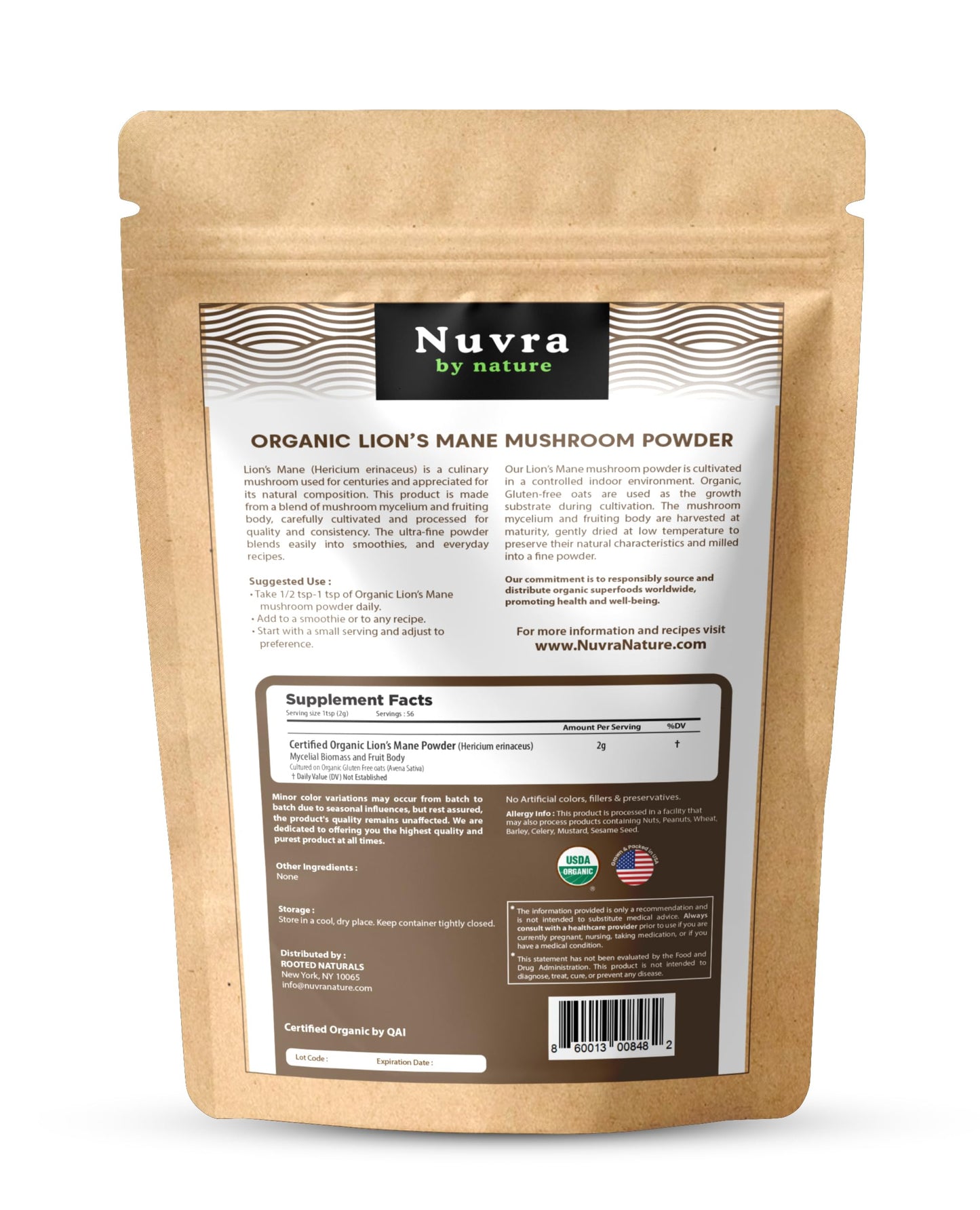 Nuvra by Nature Lion’s Mane Mushroom Powder, 4 oz, 1 Count