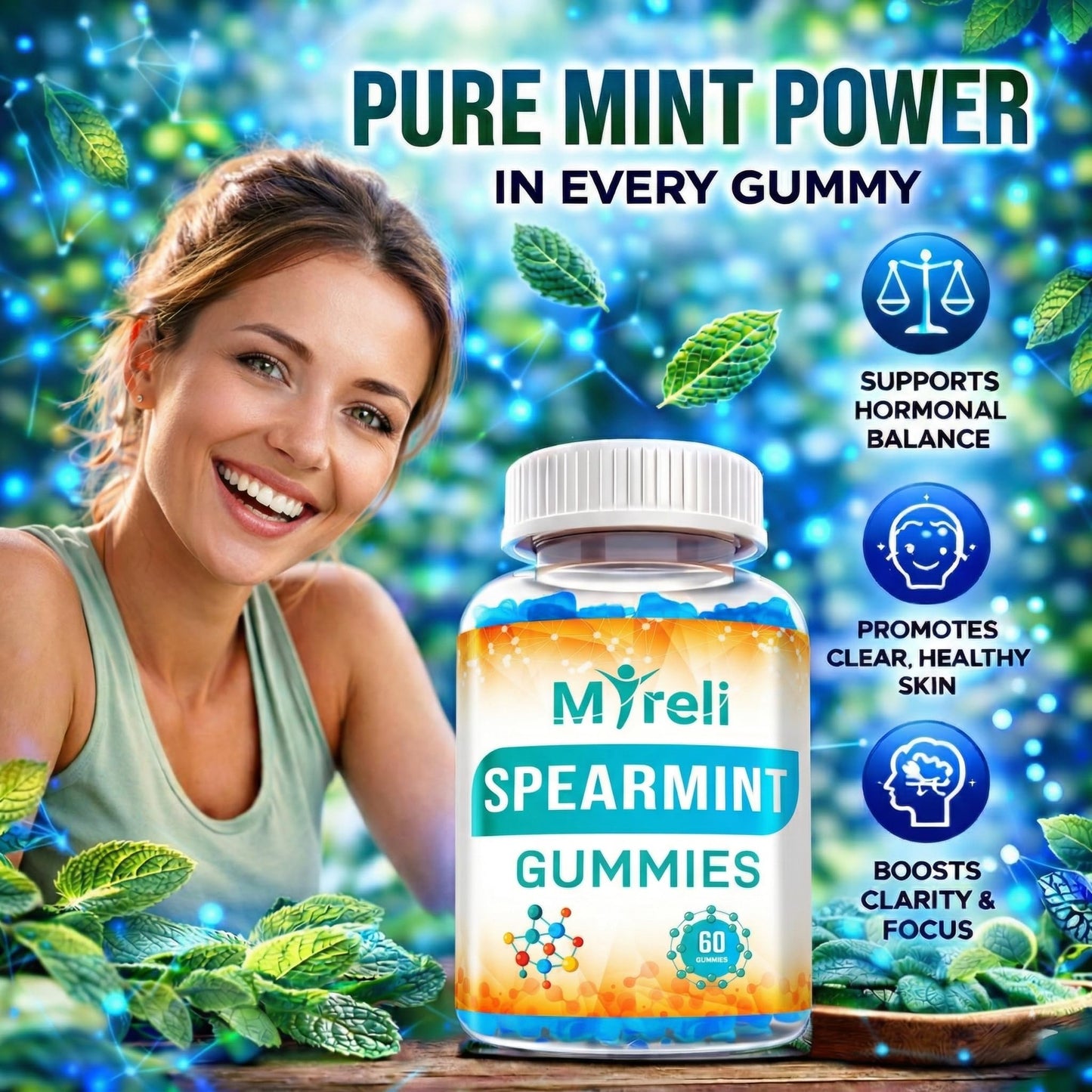 MYRELI Spearmint Leaf Extract 1000 mg Gummies, 60 Count