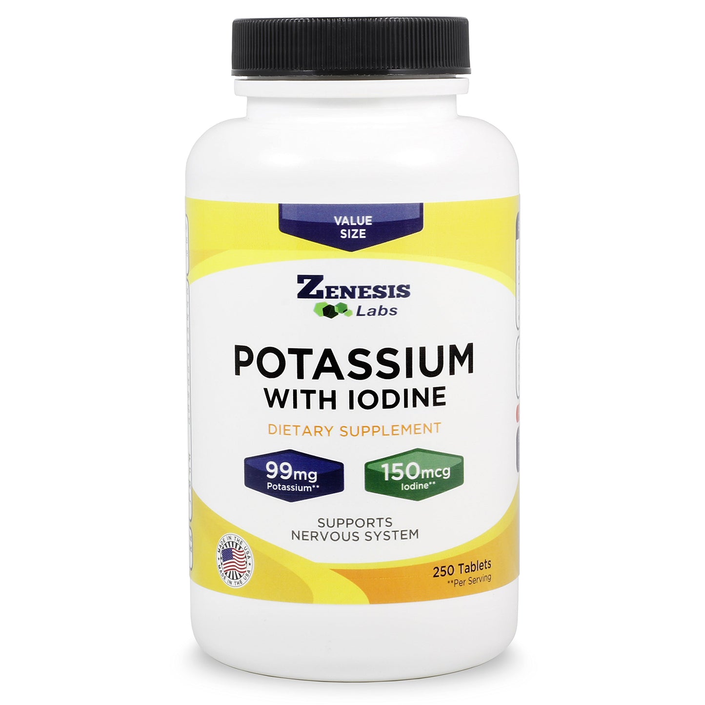 Zenesis Labs Potassium Gluconate 99mg + 150mcg Iodine from Kelp Tablets, 250 Count