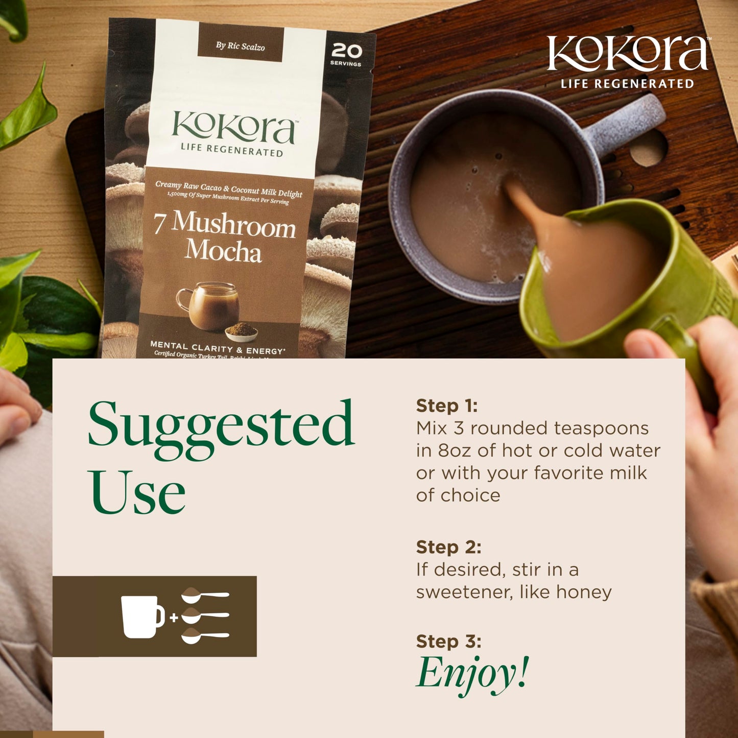 kokora 7 Mushroom Mocha Powder, 20 Servings