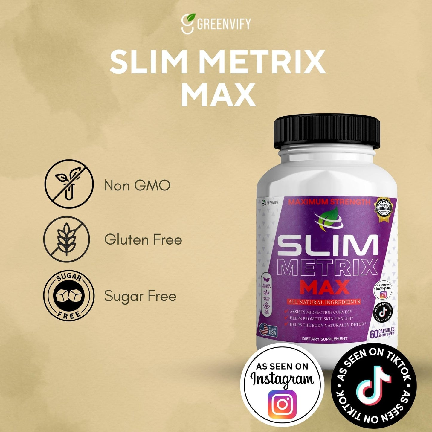 GREENVIFY Slim Metrix Maximum Strength Dietary Supplement, 60 Capsules