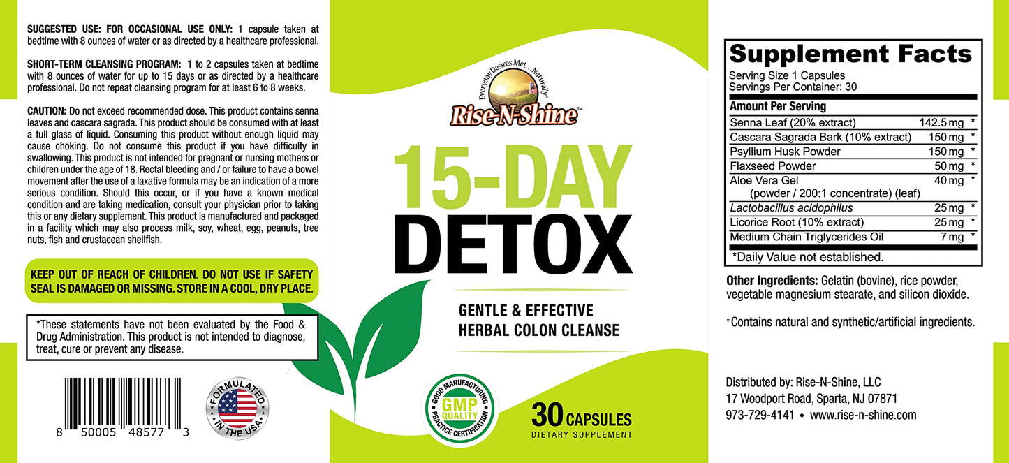 Rise-N-Shine 15 Day Detox Cleanse Capsule, 30 Capsules