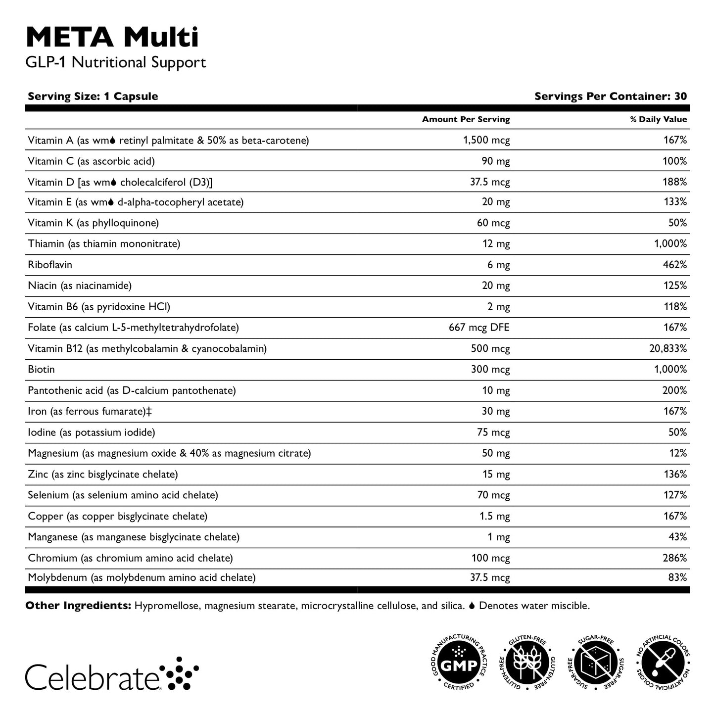 Celebrate Bariatric Supplements META Multi GLP-1 Multivitamin Weight Support Capsule 30 Count