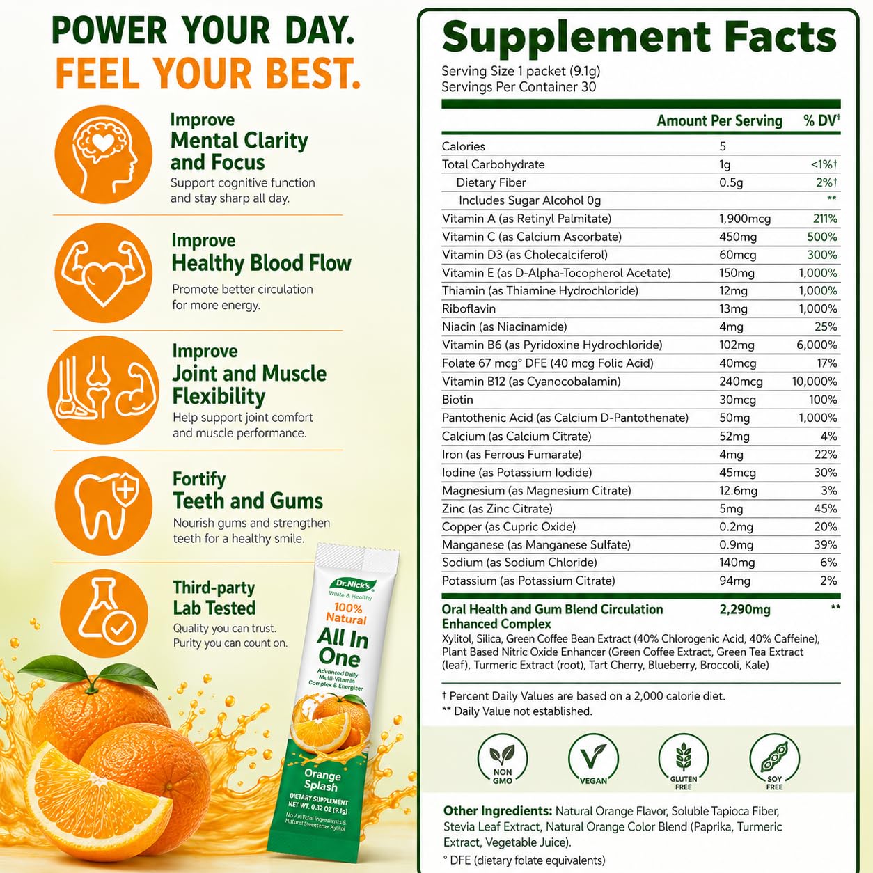 Dr.Nick's White & Healthy Multivitamin Powder for Women and Men, 9.6 oz