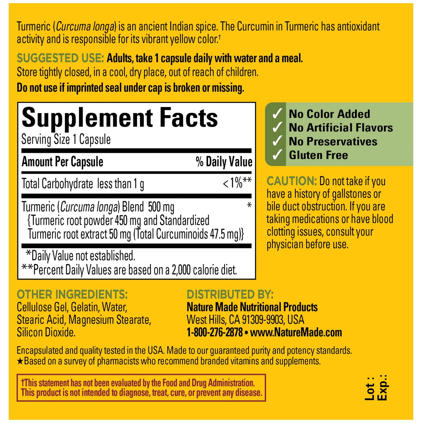 Nature Made Turmeric Curcumin 500 mg Capsule, 60 Count