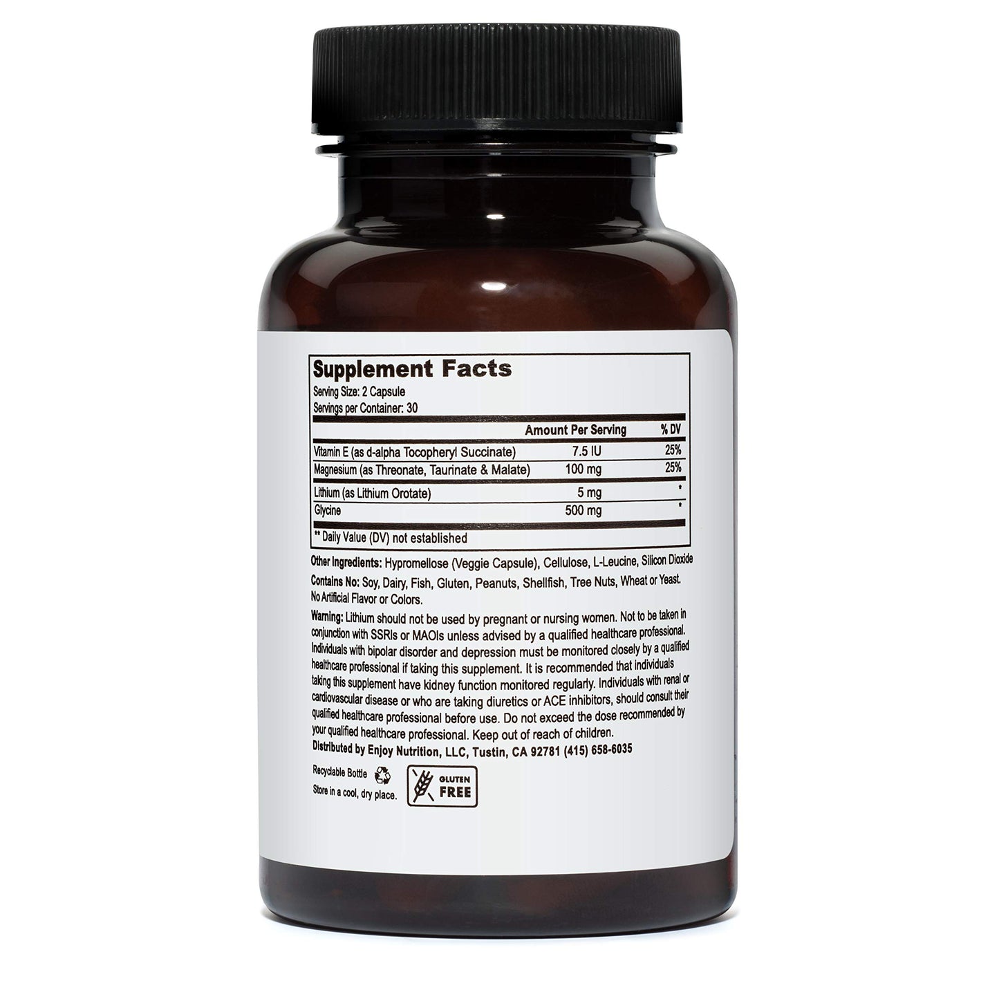Weyland Brain Nutrition Lithium Orotate 5mg + Tri-Magnesium Threonate, Taurinate, Malate + Glycine + Vitamin E, 60 Capsules