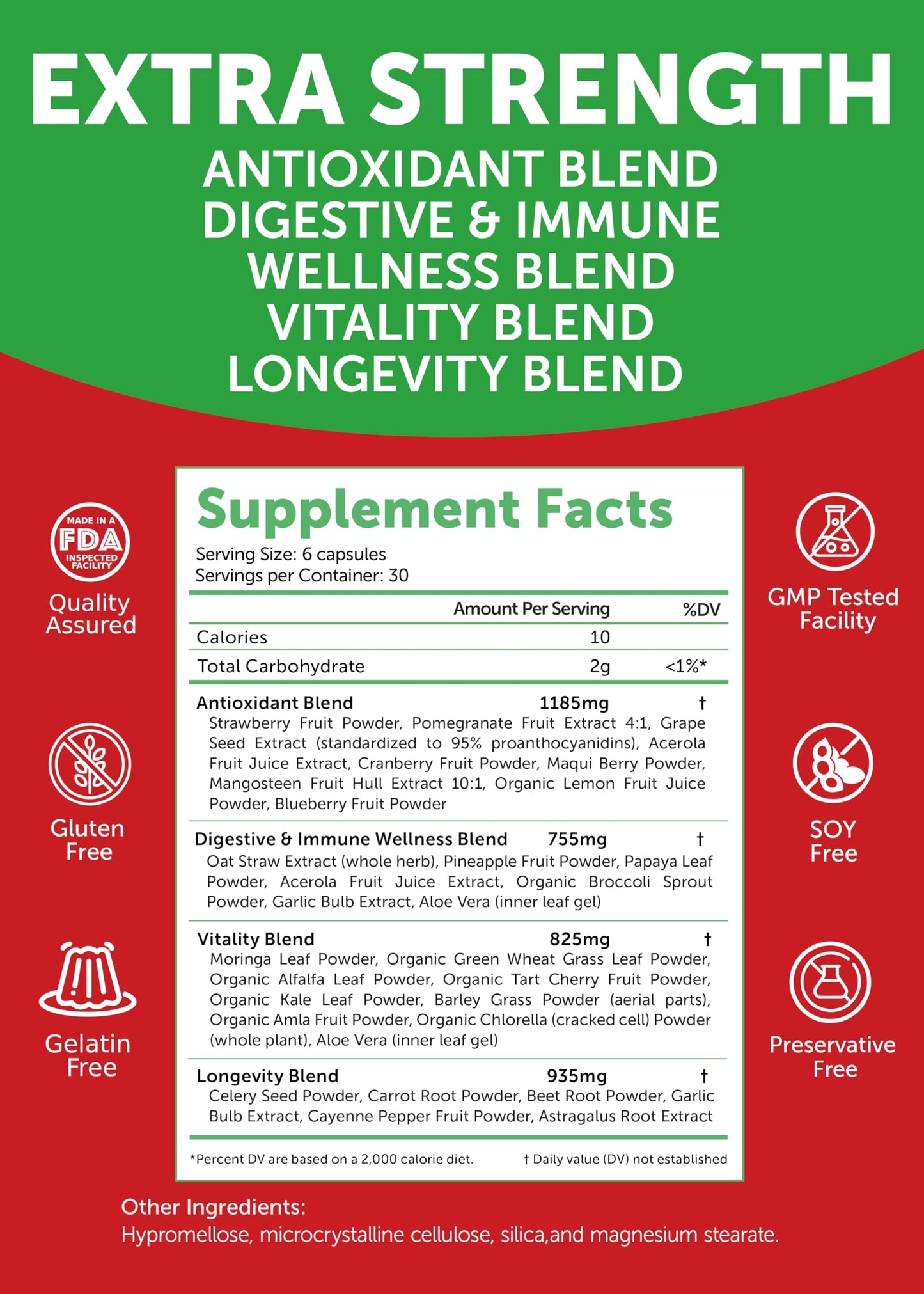 Lunakai USA Made Fruits & Veggies Supplement with 4 Superfood Blends 180 Capsules
