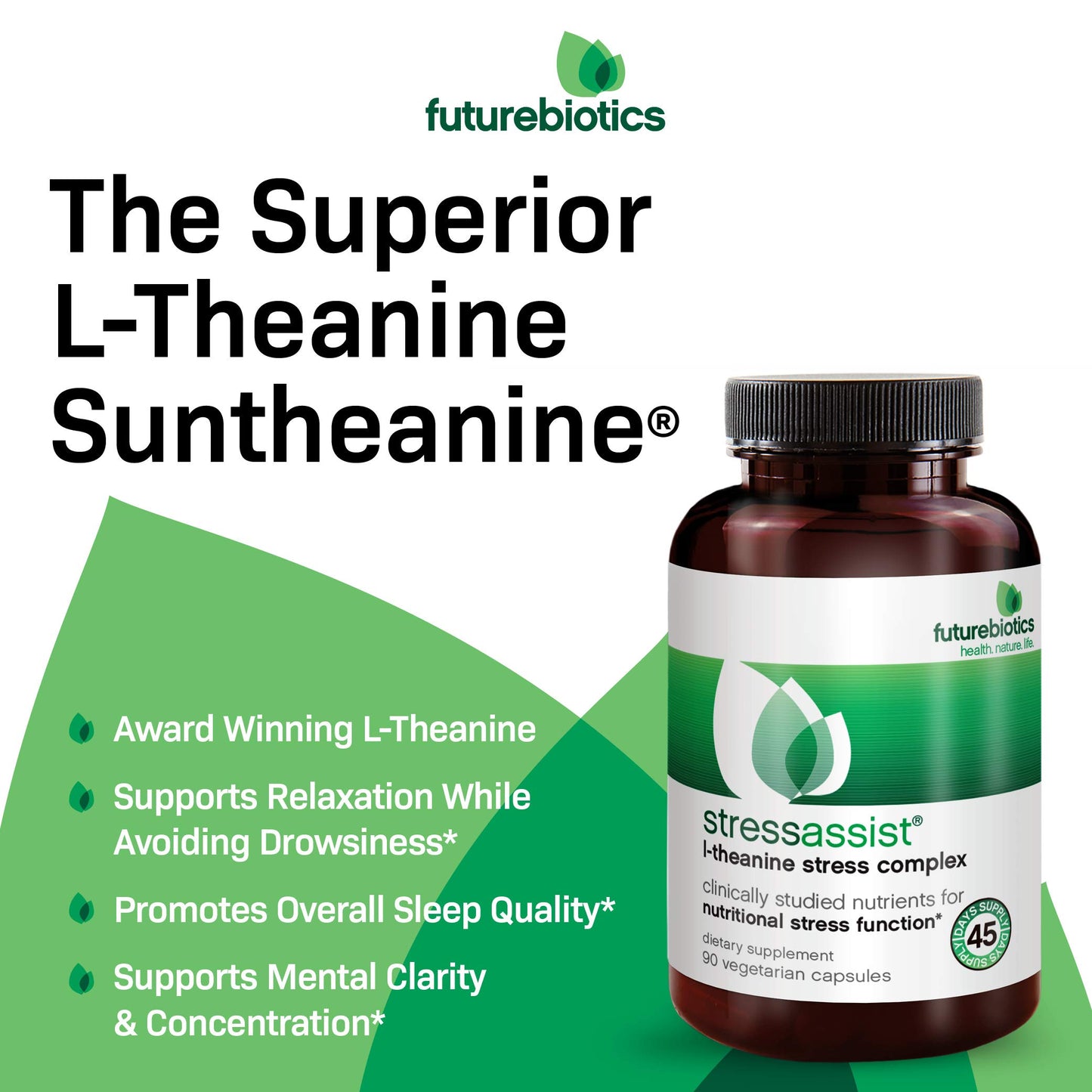 Futurebiotics Stressassist L-theanine Ashwagandha and Rhodiola Rosea Stress Complex Capsule, 90 Count