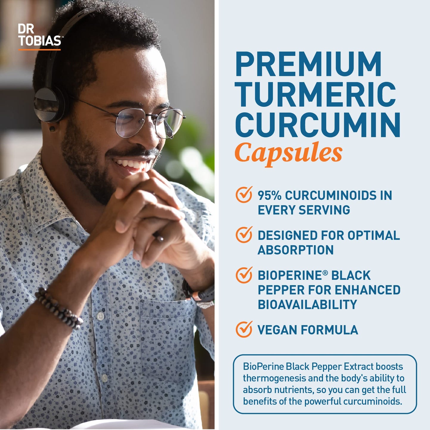Dr. Tobias Turmeric Curcumin 1500mg with BioPerine Extra Strength Supplement with 95% Curcuminoids for Joint Support, Overall Vitality & Immune Health, 120 Capsules