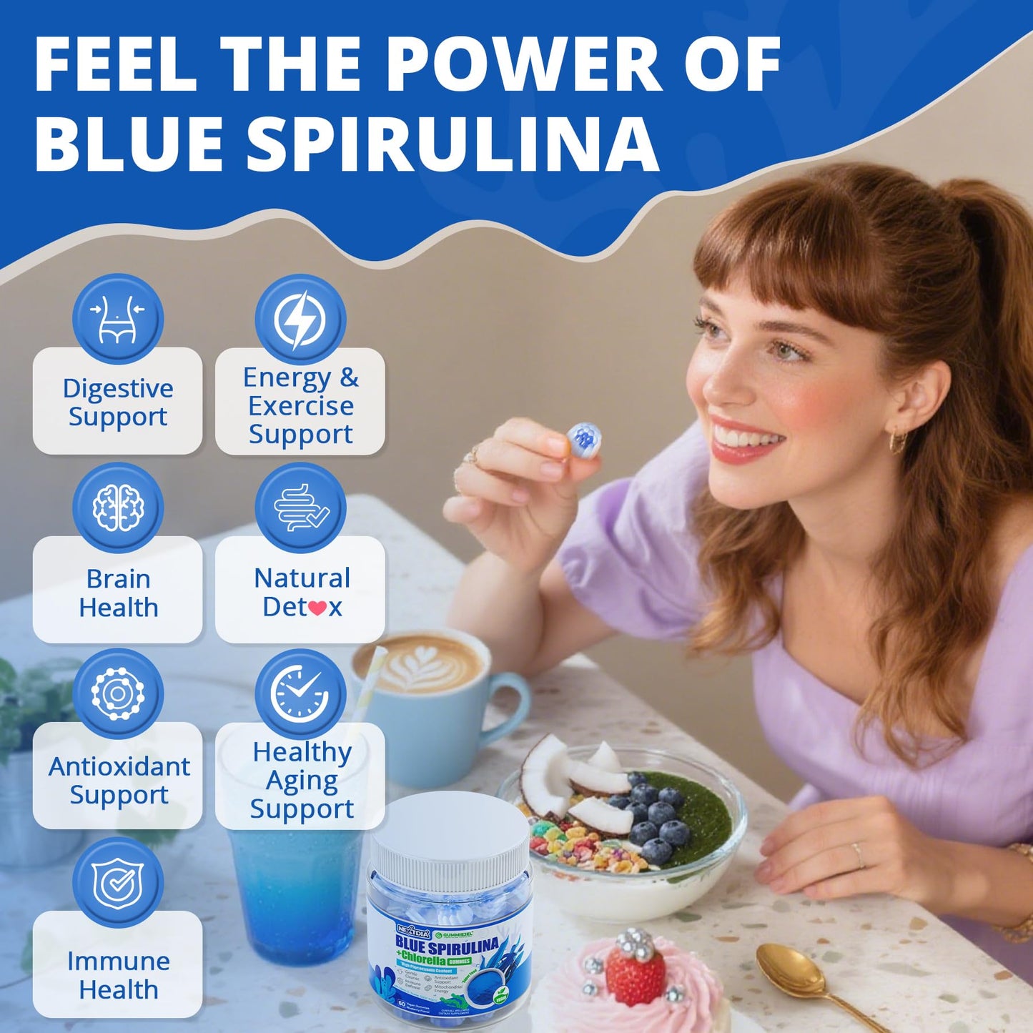 Nextdia Organic Blue Spirulina Gummies, 120 Count