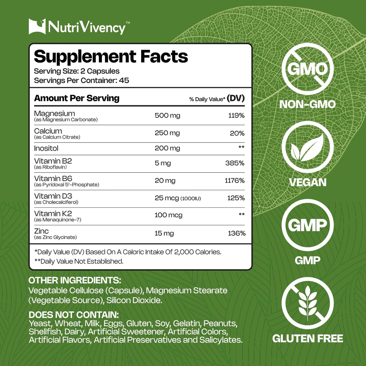 NutriVivency Magnesium Carbonate 500mg Capsules, 90 Capsules