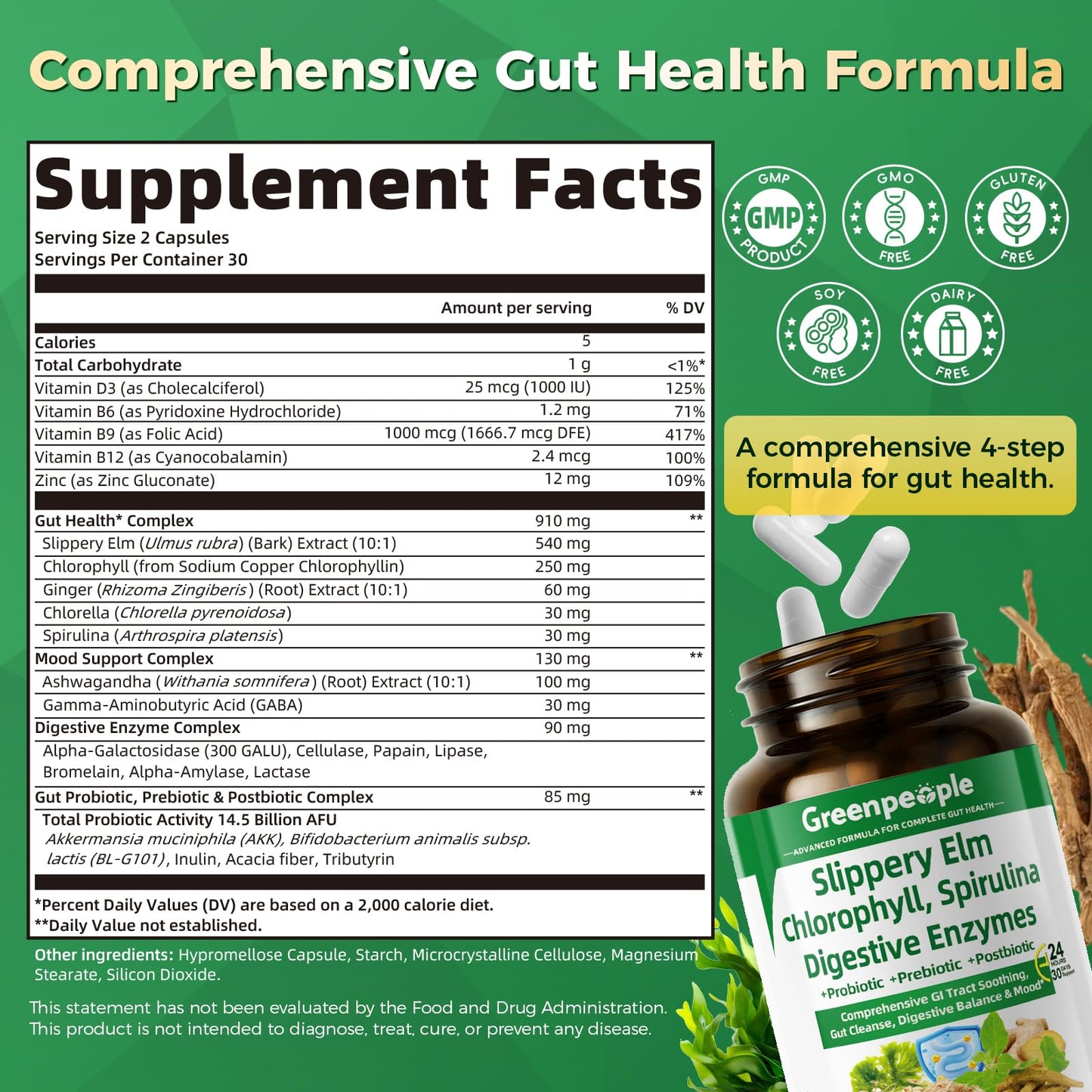 GREENPEOPLE Digestive Enzymes for Women & Men - Gentle Gut Health & Cleanse Capsules 120