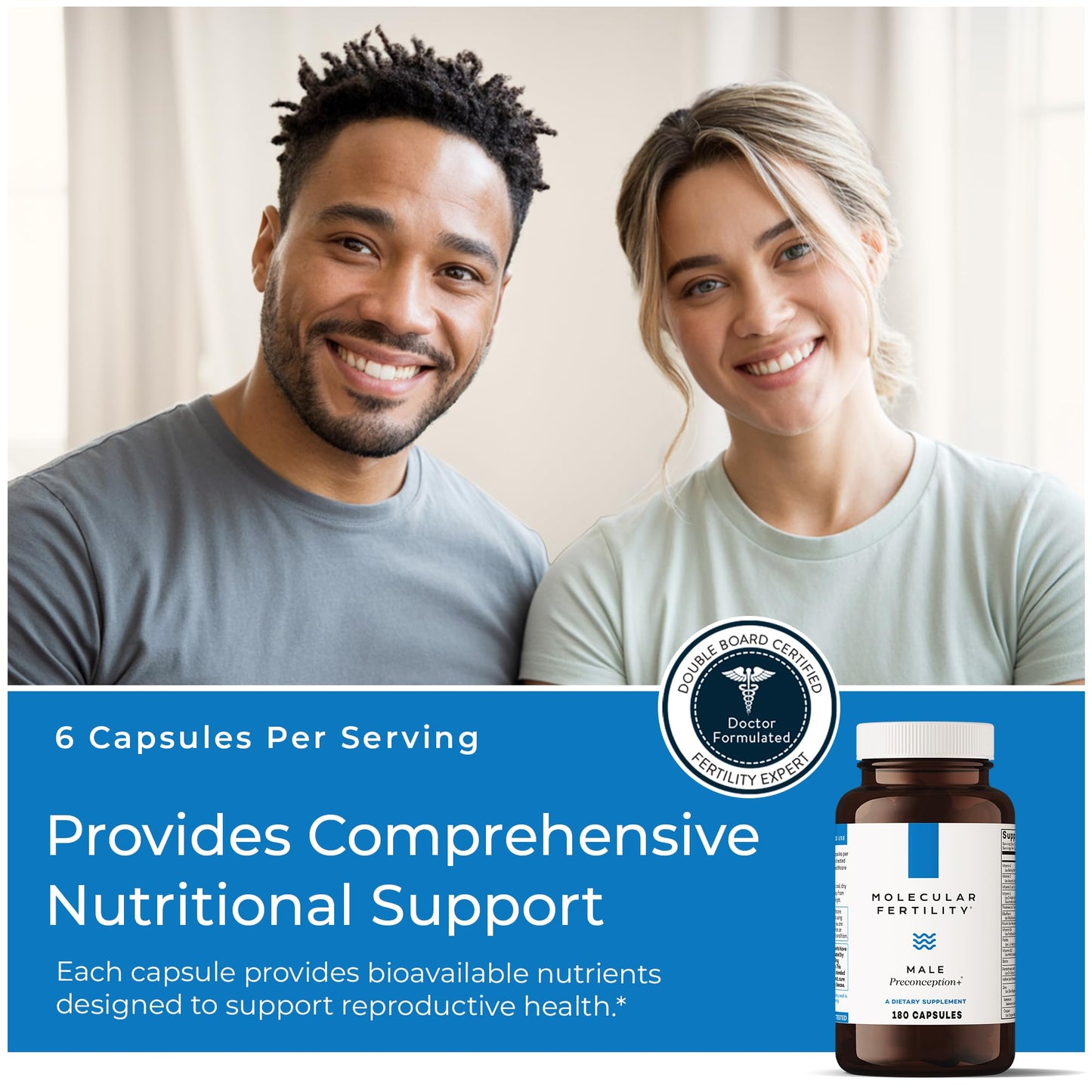 Molecular Fertility Male Preconception+ Fertility Supplements for Men - Reproductive Cell & Fertility Support - Conception for Him - CoQ10, Ashwagandha, Shilajit, DAA, Zinc, Selenium - 180 Capsules