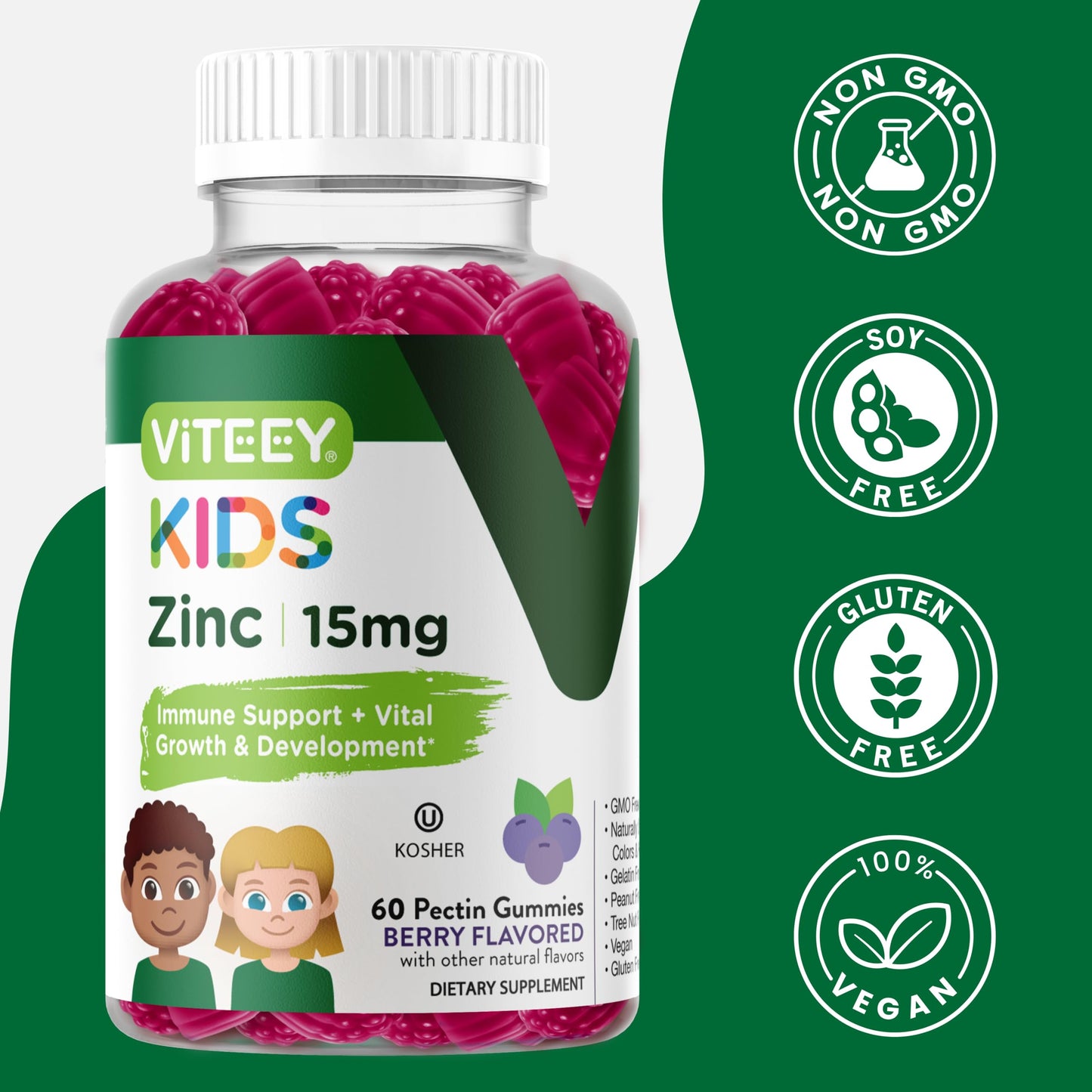 Viteey Zinc for Kids Gummies 60 Count