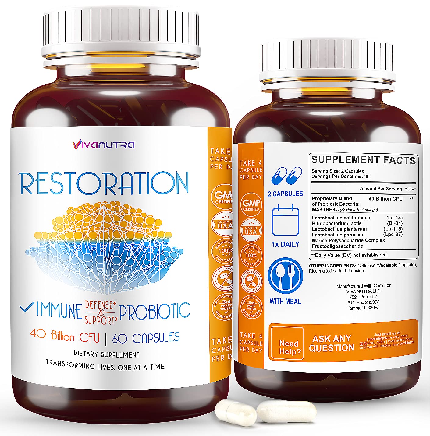 VIVANUTRA Restoration Toenail Fungus Treatment Probiotic Capsules, 60 Count