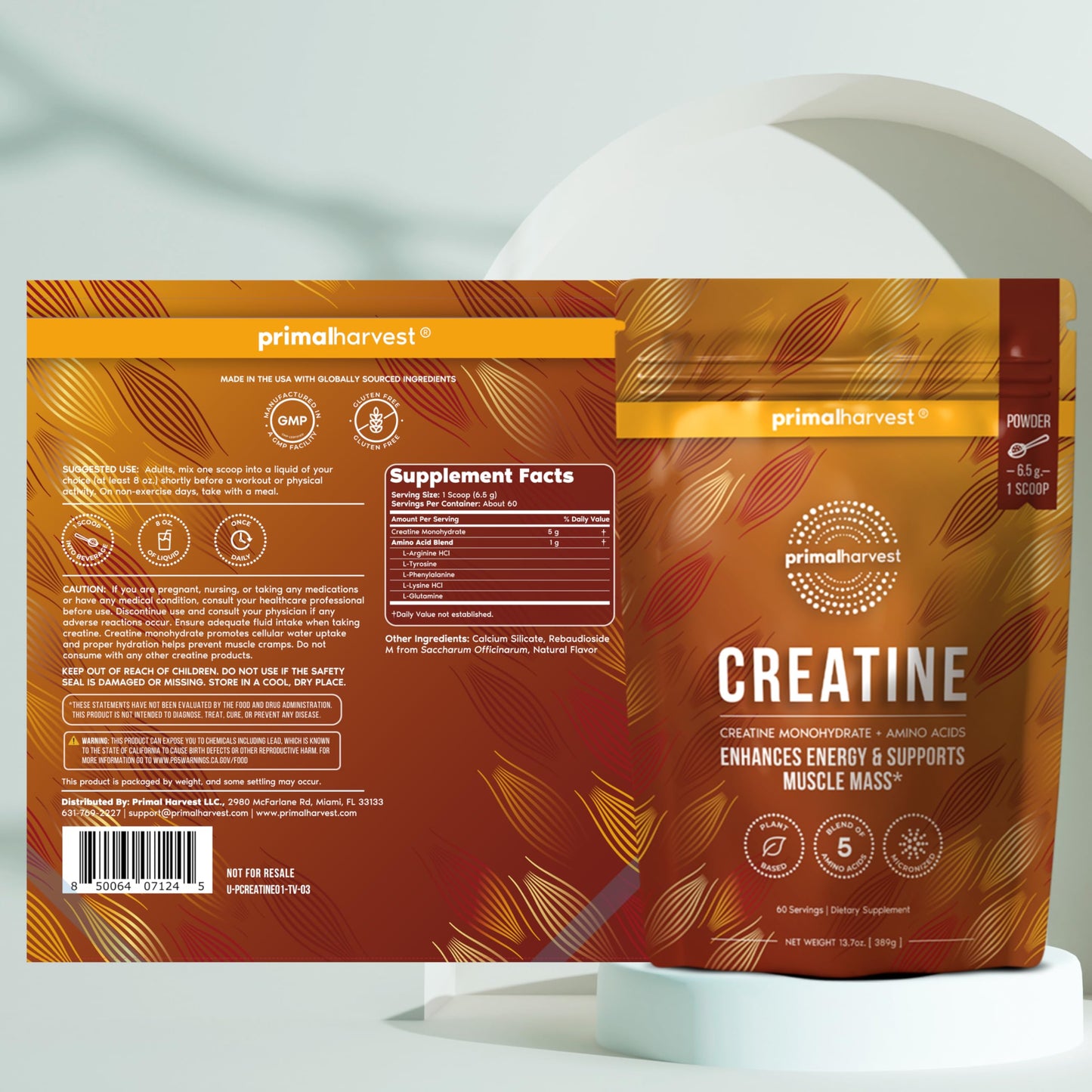 Primal Harvest Creatine Powder 2-Pack, 30 Servings Each