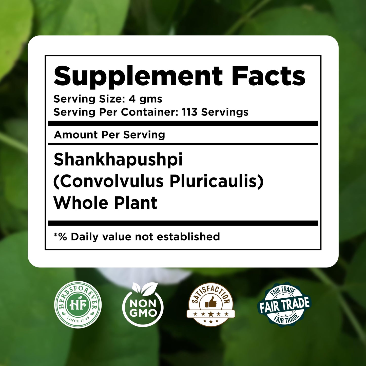 Herbsforever Shankhpushpi (Convolvulus pluricaulis) Whole Plant Powder 16 oz