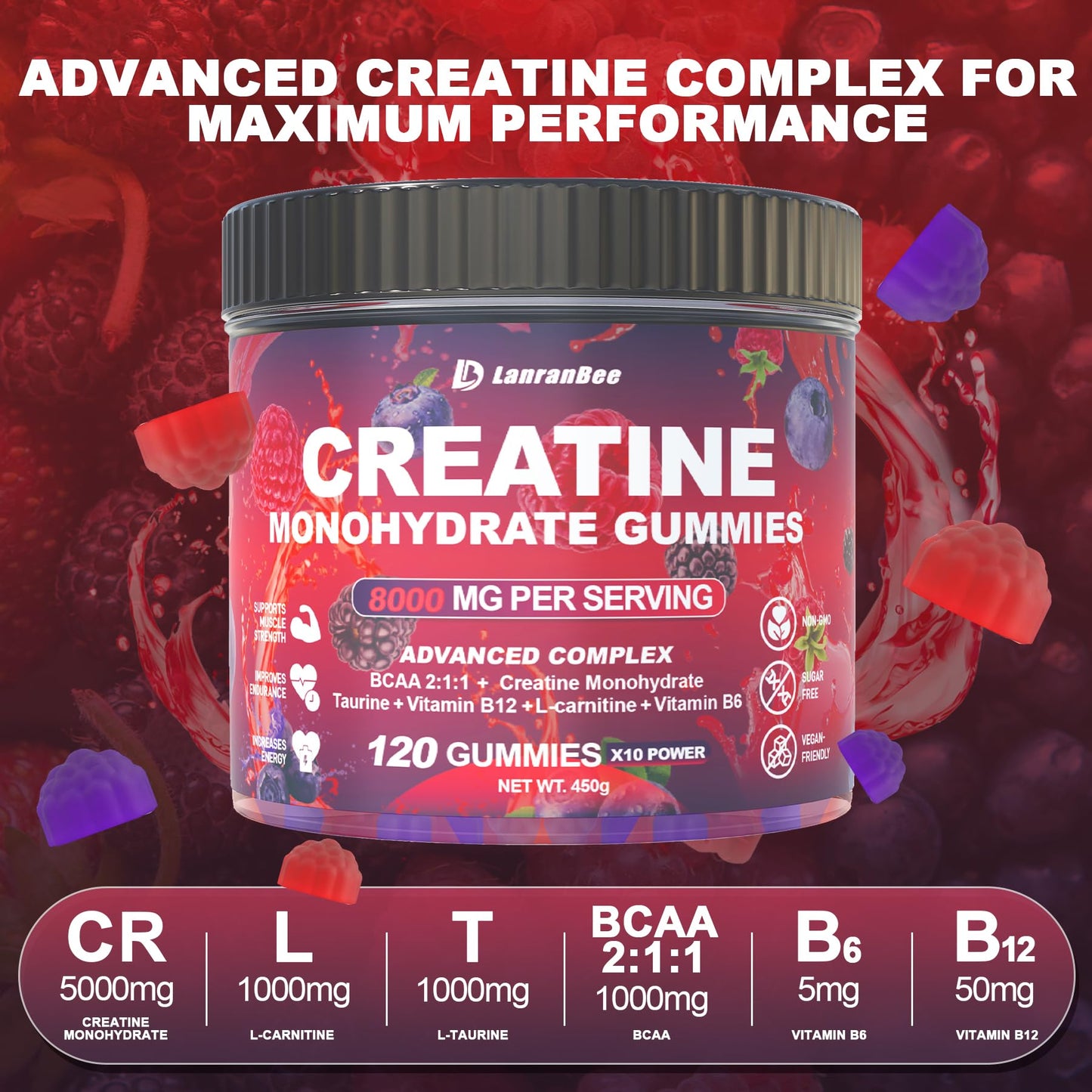 LanranBee Creatine Monohydrate Gummies 120 Gummies