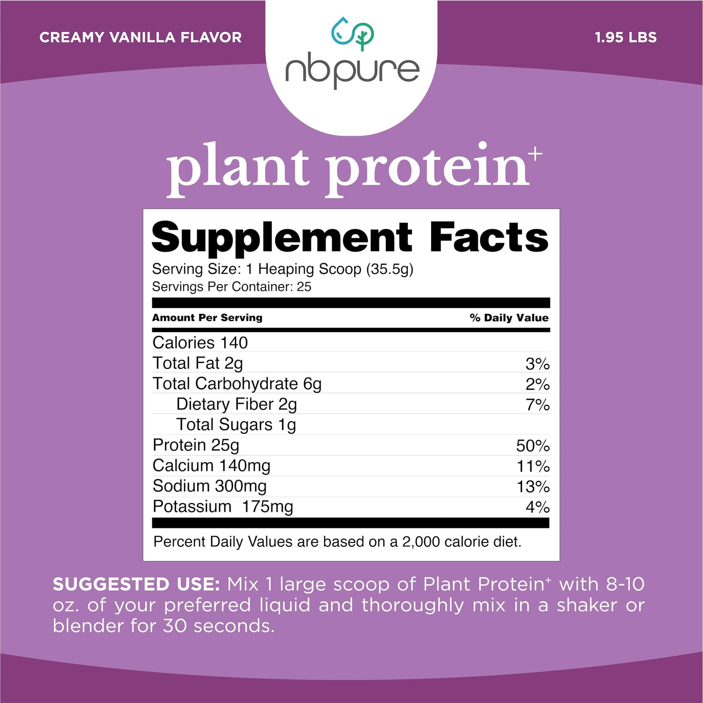 nbpure Plant Protein+ Vegan Pea Protein Powder Vanilla 29.5 Servings