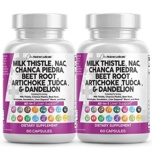 Clean Nutraceuticals Liver Cleanse Herbal Supplement with Milk Thistle, NAC, Chanca Piedra, Beet Root, Artichoke, Astragalus, Dandelion Root, TUDCA, Choline & Ginger, 60 Capsules