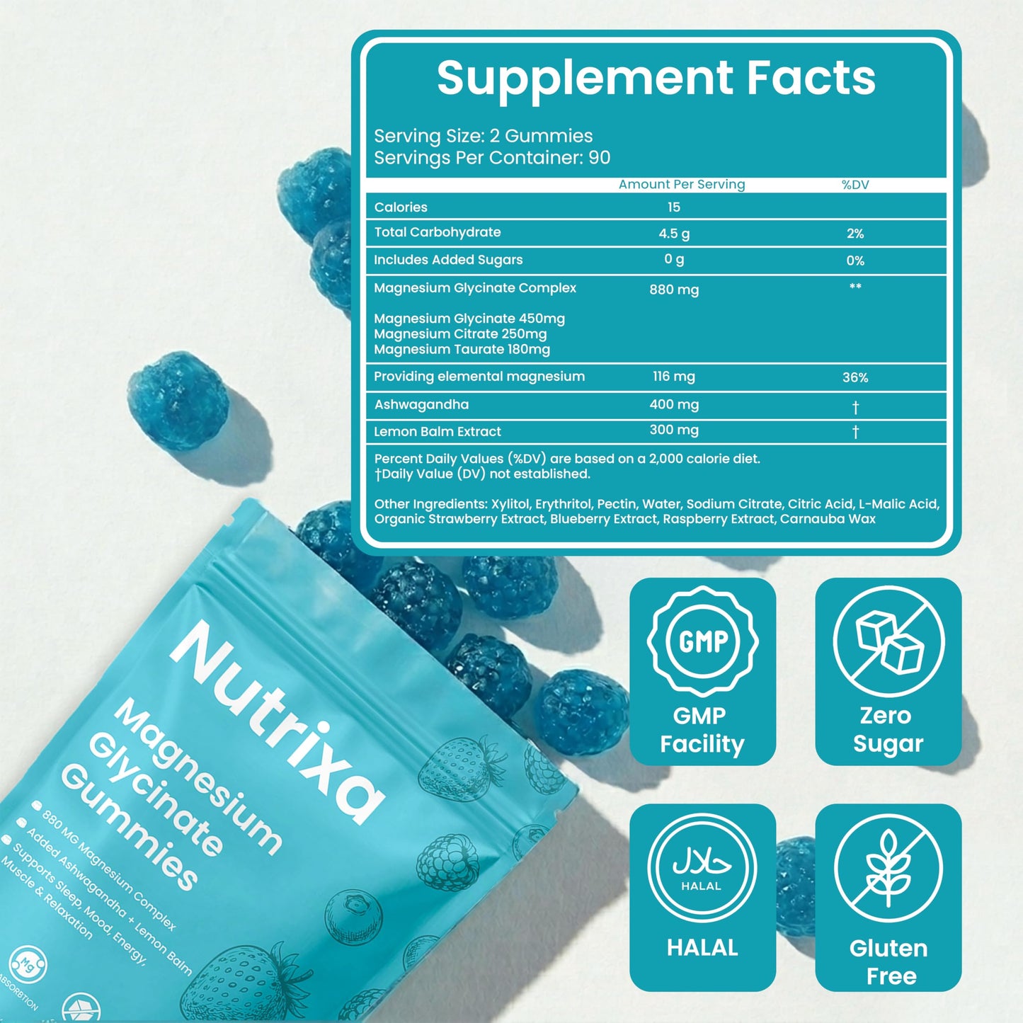Nutrixa Magnesium Glycinate Gummies 880mg Magnesium Complex, 180 Count