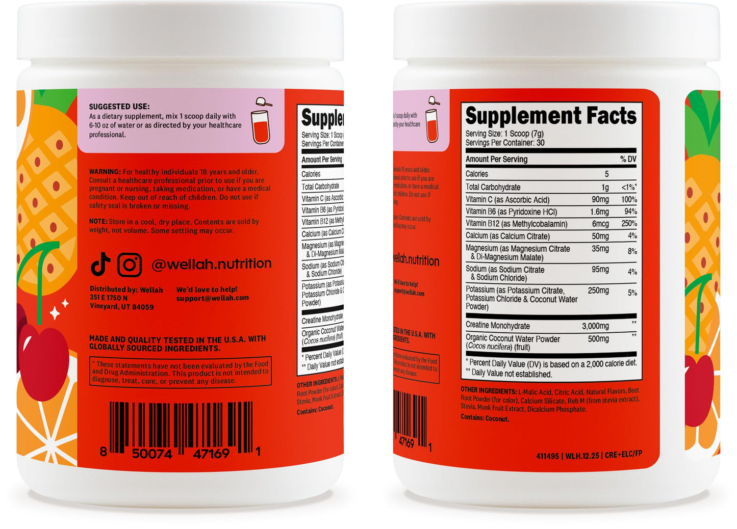 Wellah Creatine + Electrolytes Powder 7.6 Ounce