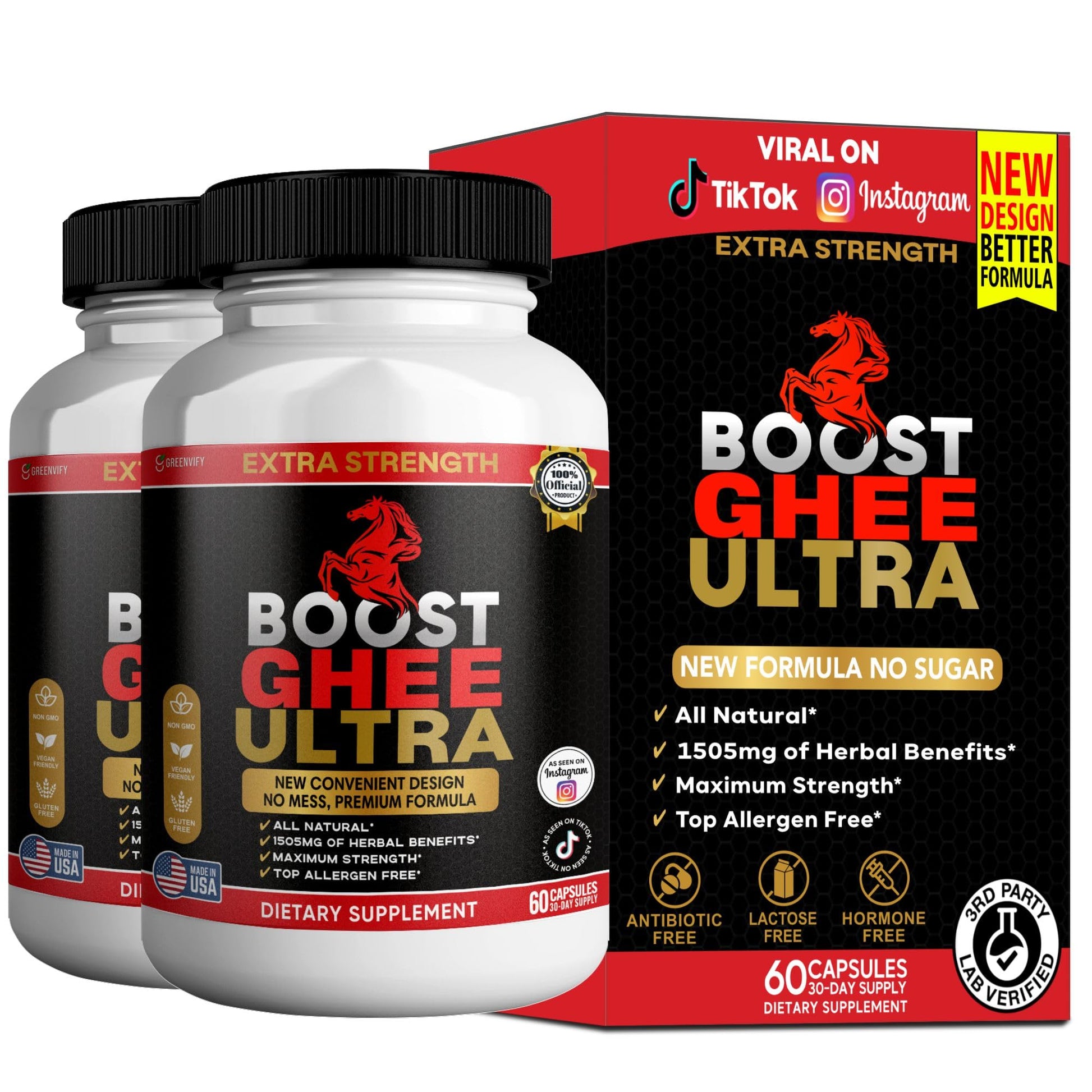 GREENVIFY Boost Ghee Ultra Extra Strength Organic Maca Root Supplement 60 Capsules