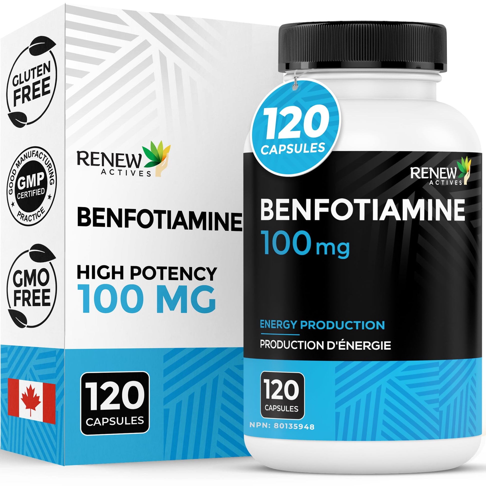 Renew Actives Benfotiamine 100mg – Supports Energy Production & Overall Wellness, 60 Capsules